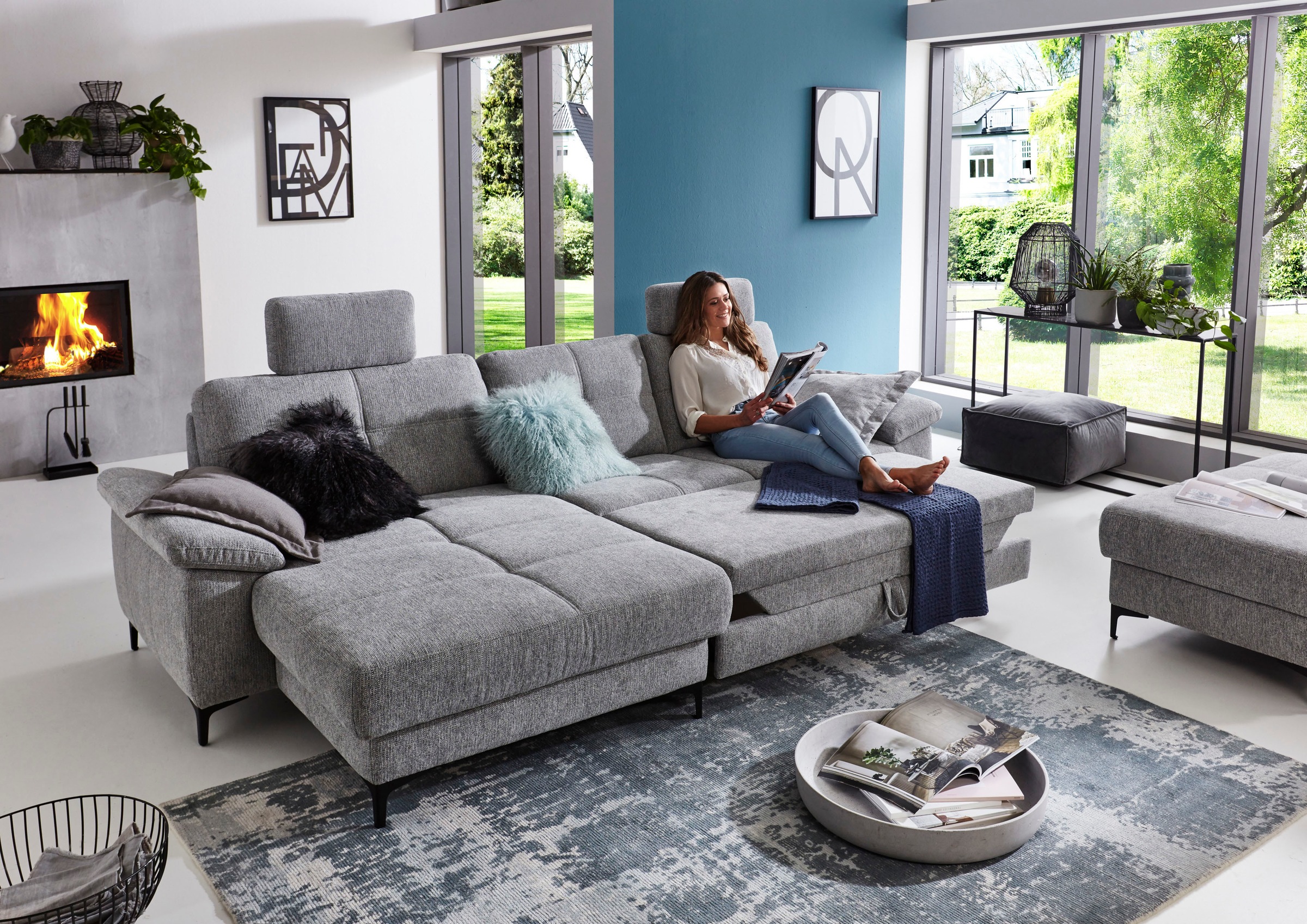 3C Carina Ecksofa »Burnaby bequem und modern, L-Form«, 2 Kopfstützen, optional mit Schlaf- und motorischer Relaxfunktion