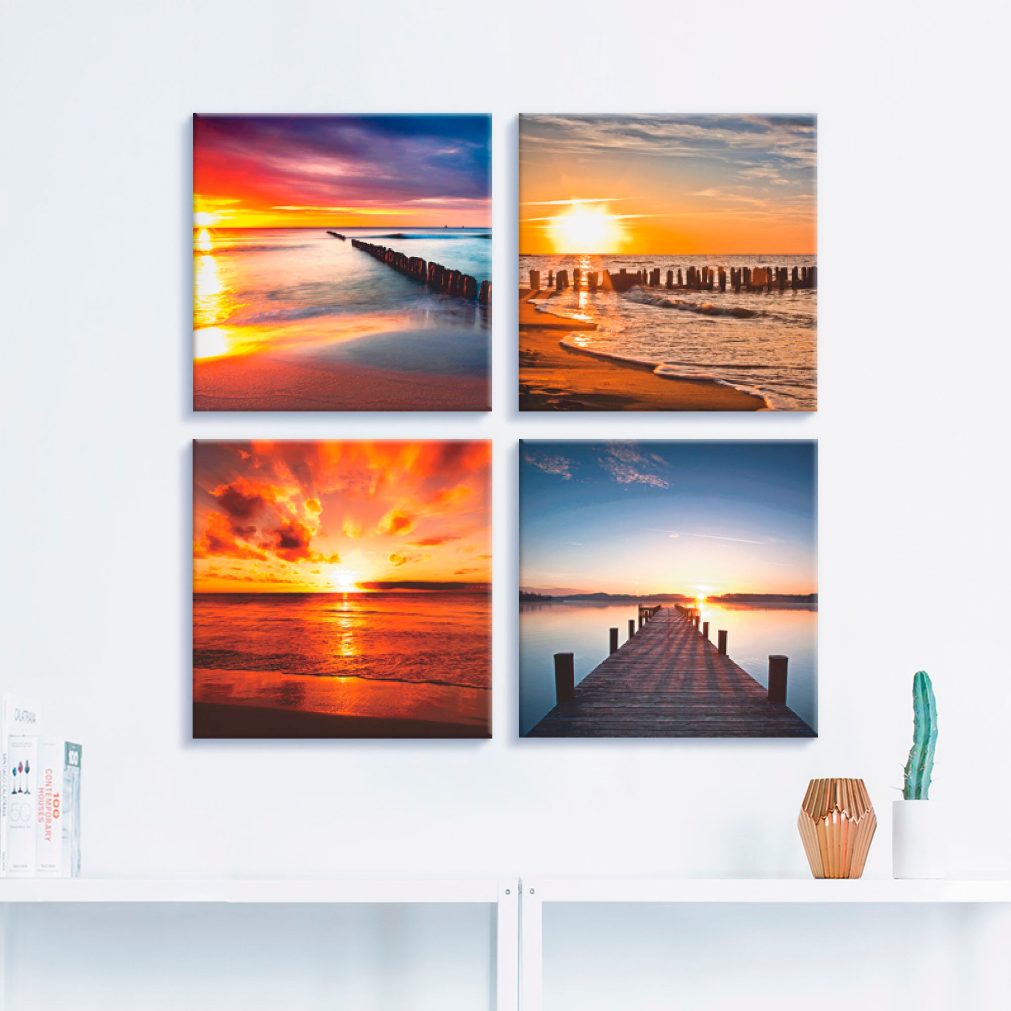 Artland Leinwandbild »Ostsee Strand Sonne Sonnenuntergang«, Strand, (4 St.),  4er Set, verschiedene Größen online bestellen