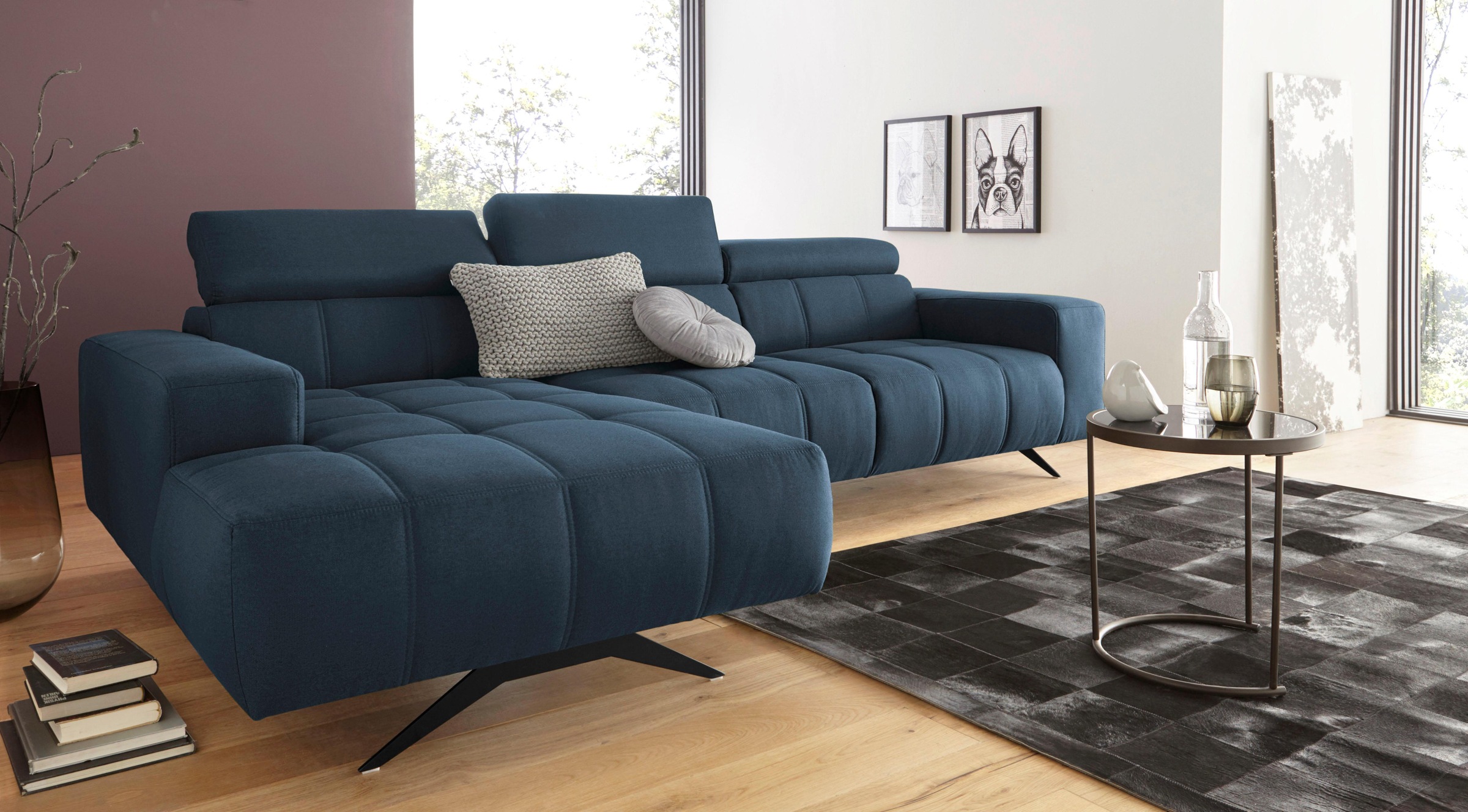 DOMO collection Ecksofa »Trento L-Form, mit Kufenfuß oder Einzelfuß«, wahlweise mit Kopfteilverstellung, Recamiere links/rechts bestellbar