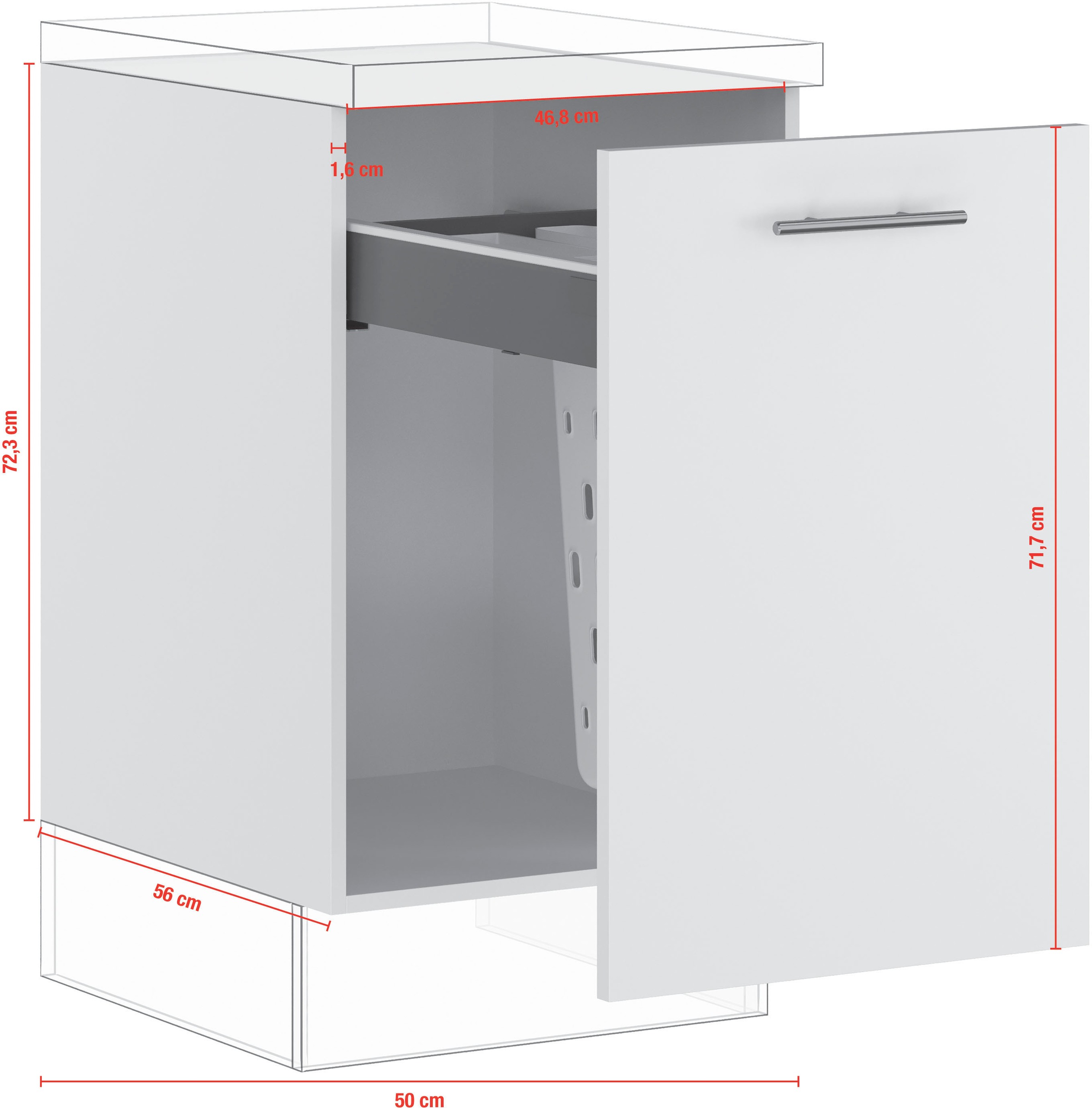 IMPULS KÜCHEN Auszugsunterschrank »"Prag und Valencia", Breite/Höhe: 50/72,3 cm, mit Soft-Close«, vormontiert, mit Auszug, mit Wäschekorb