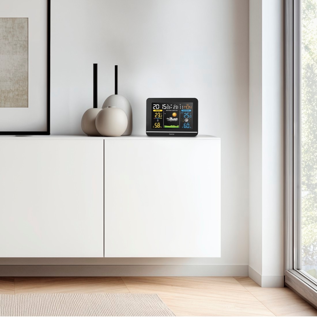 Hama Wetterstation »Wetterstation mit Farbdisplay, Außensensor, Wetter, Alarm, Temparatur« () Weckerfunktion, Schlummerfunktion, Mondphasenanzeige