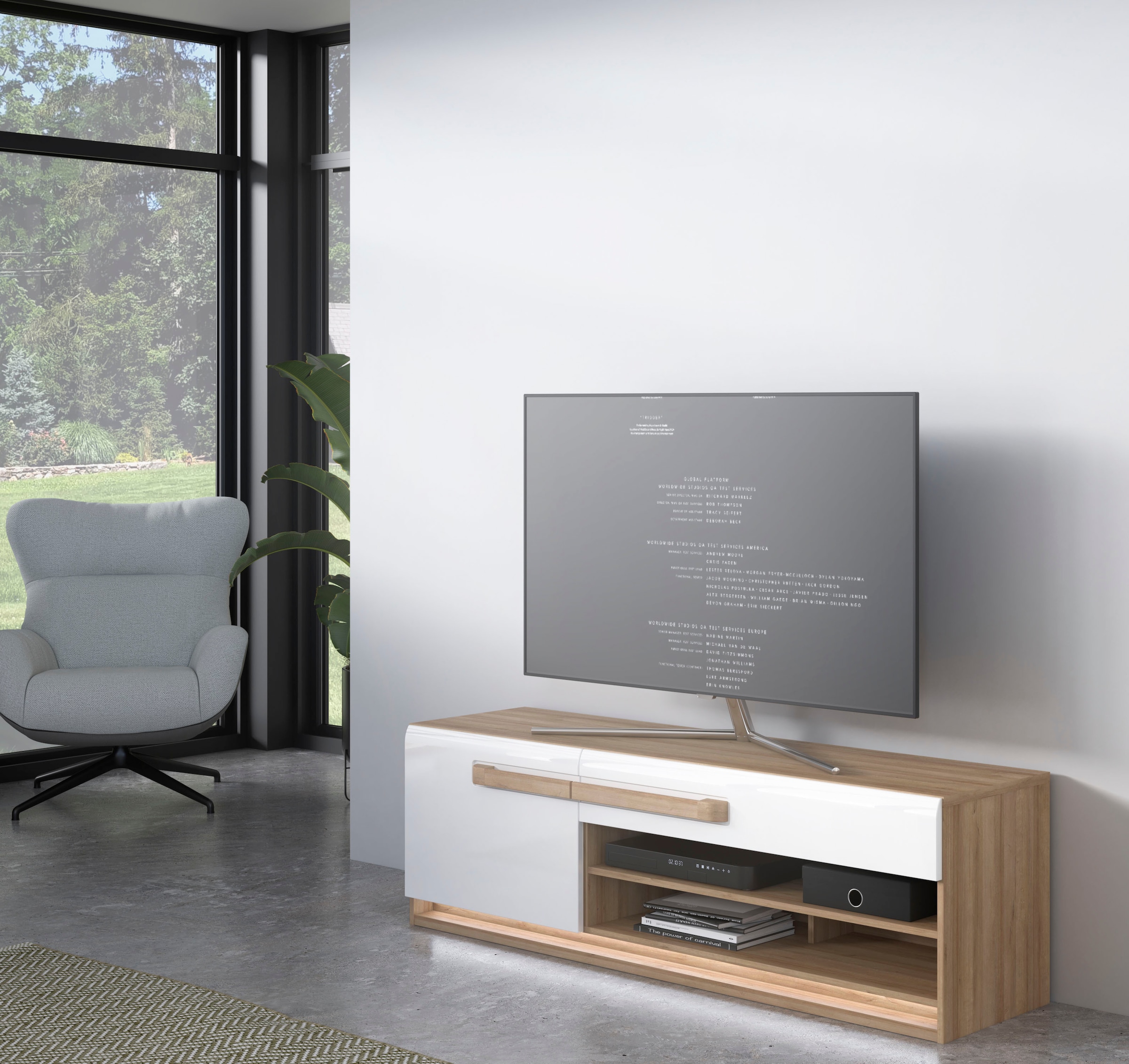 FORTE Lowboard »Attention TV-Board, TV-Schrank«, TV-Board, Beleuchtung, Soft Close, Kabelführung