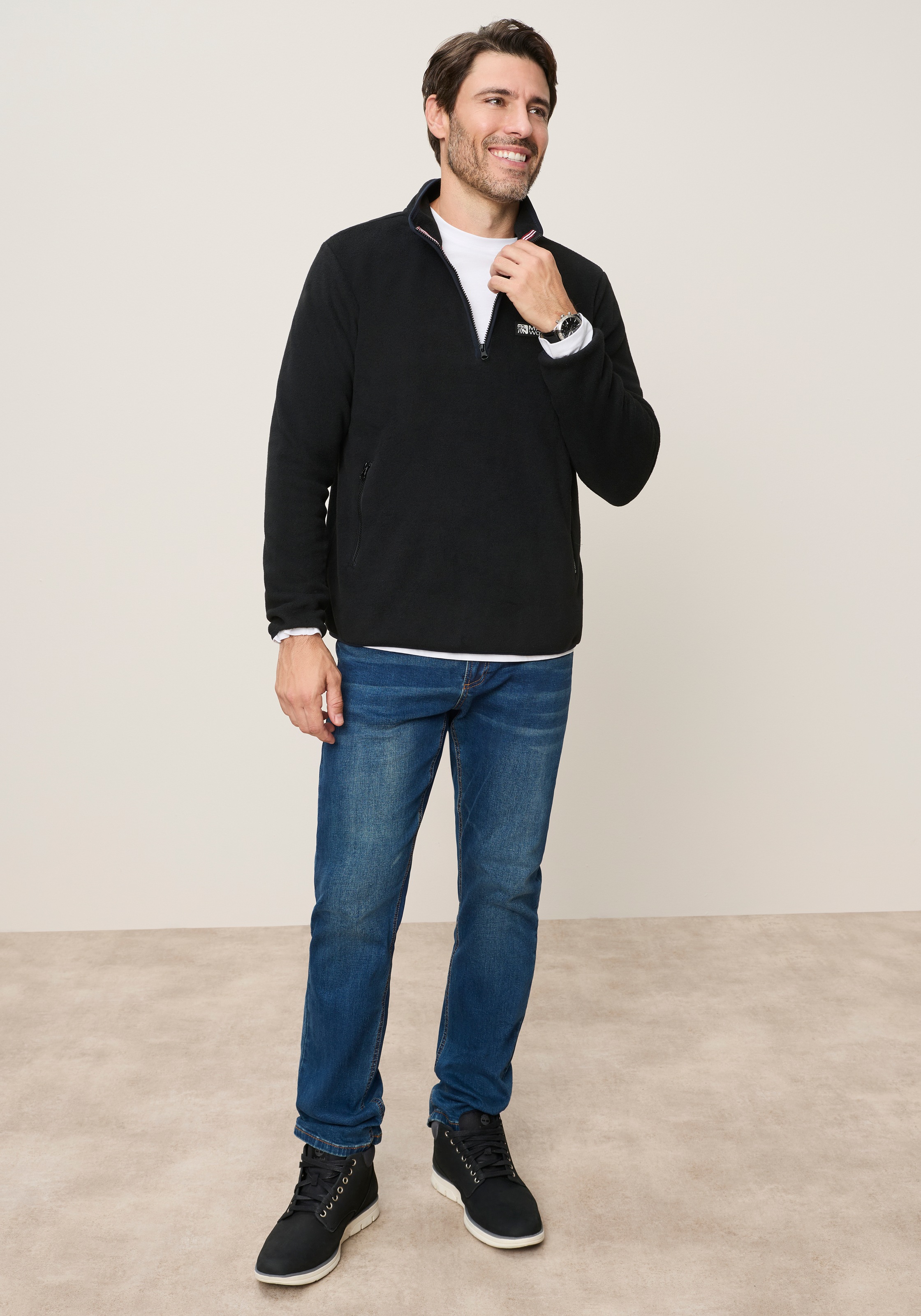 Man's World Fleecepullover , mit hochschließendem Kragen und Reißverschluss, Langarm
