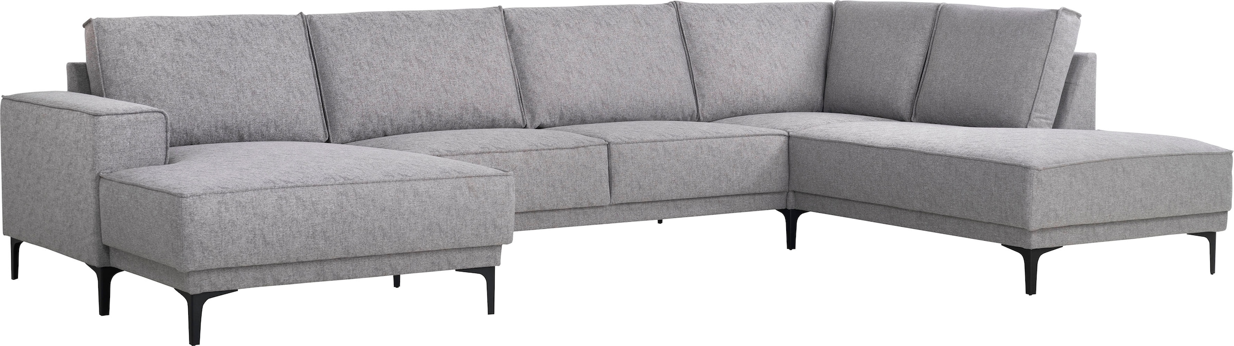 Places of Style Wohnlandschaft »XXL Sofa Oland, Struktur, Flachgewebe, Luxus-Microfaser, Boucle«, U-Form, 345 cm, Wellenunterfederung, Skandi-Design, Metallfüße