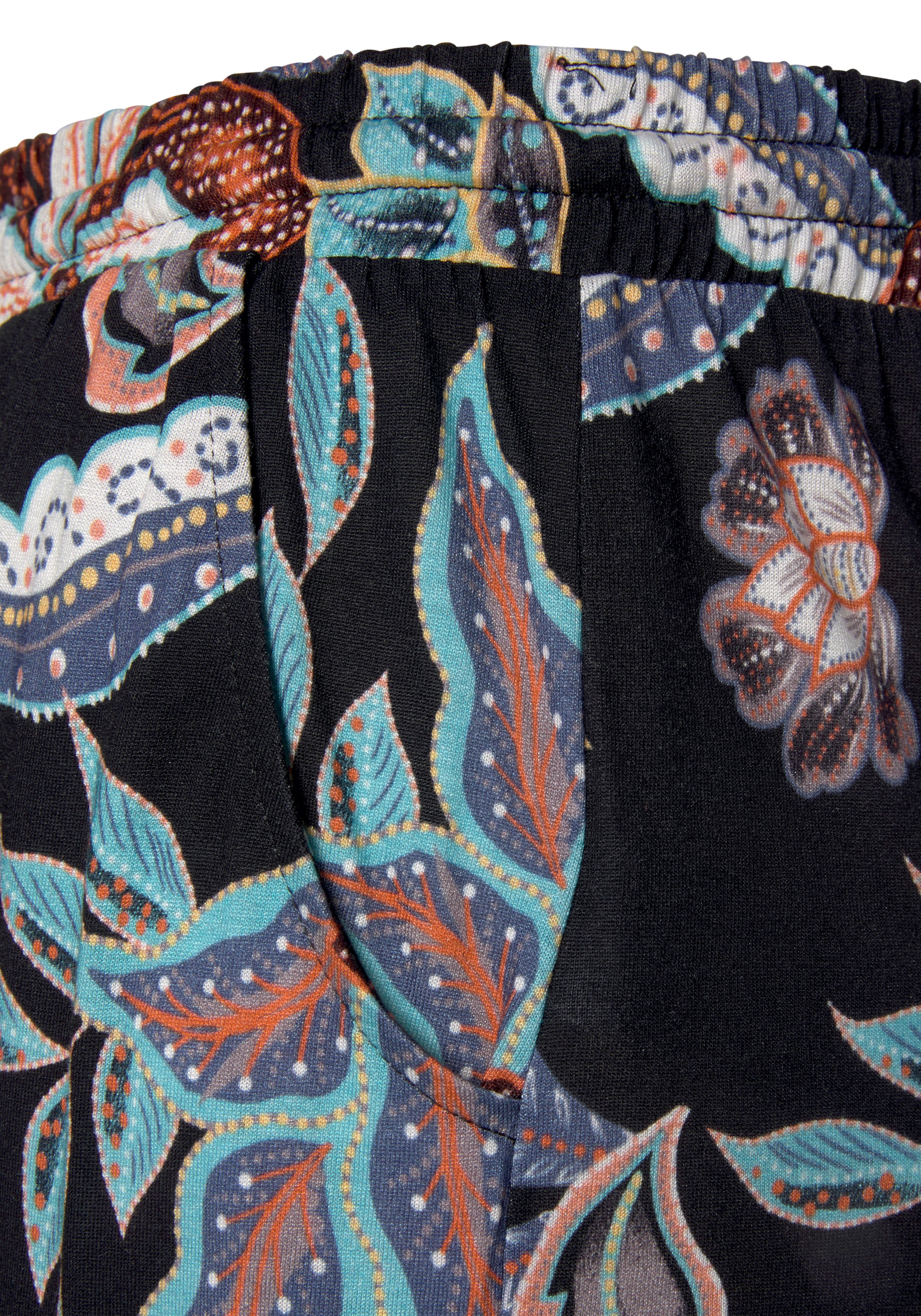 Vivance Jerseyhose, mit großem Blumendruck und Taschen, Jerseyhose, elastisch