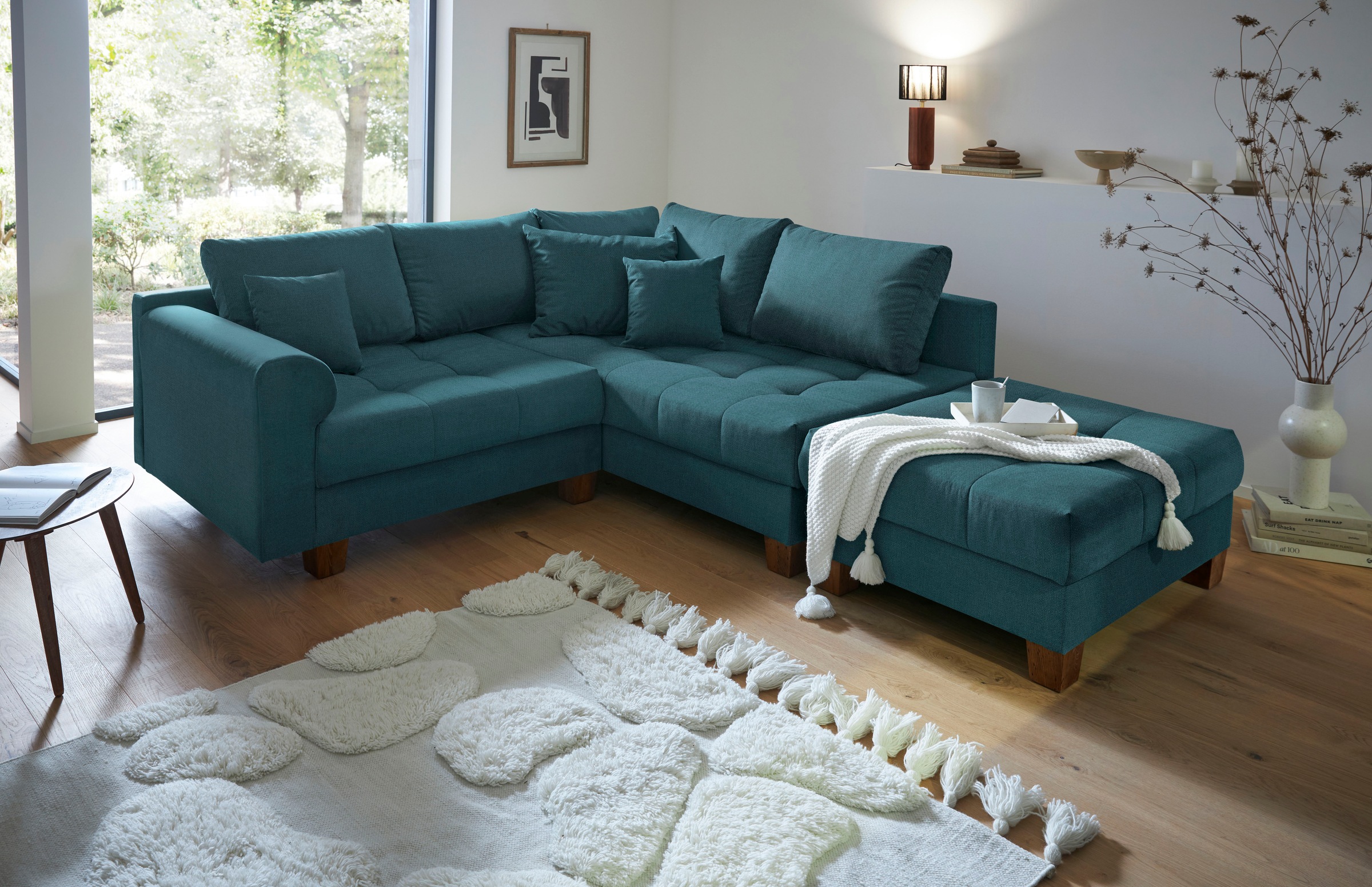 Home affaire Ecksofa »Rice L-Form inkl. Hocker«, (Set, mit Hocker), mit Bon günstig online kaufen