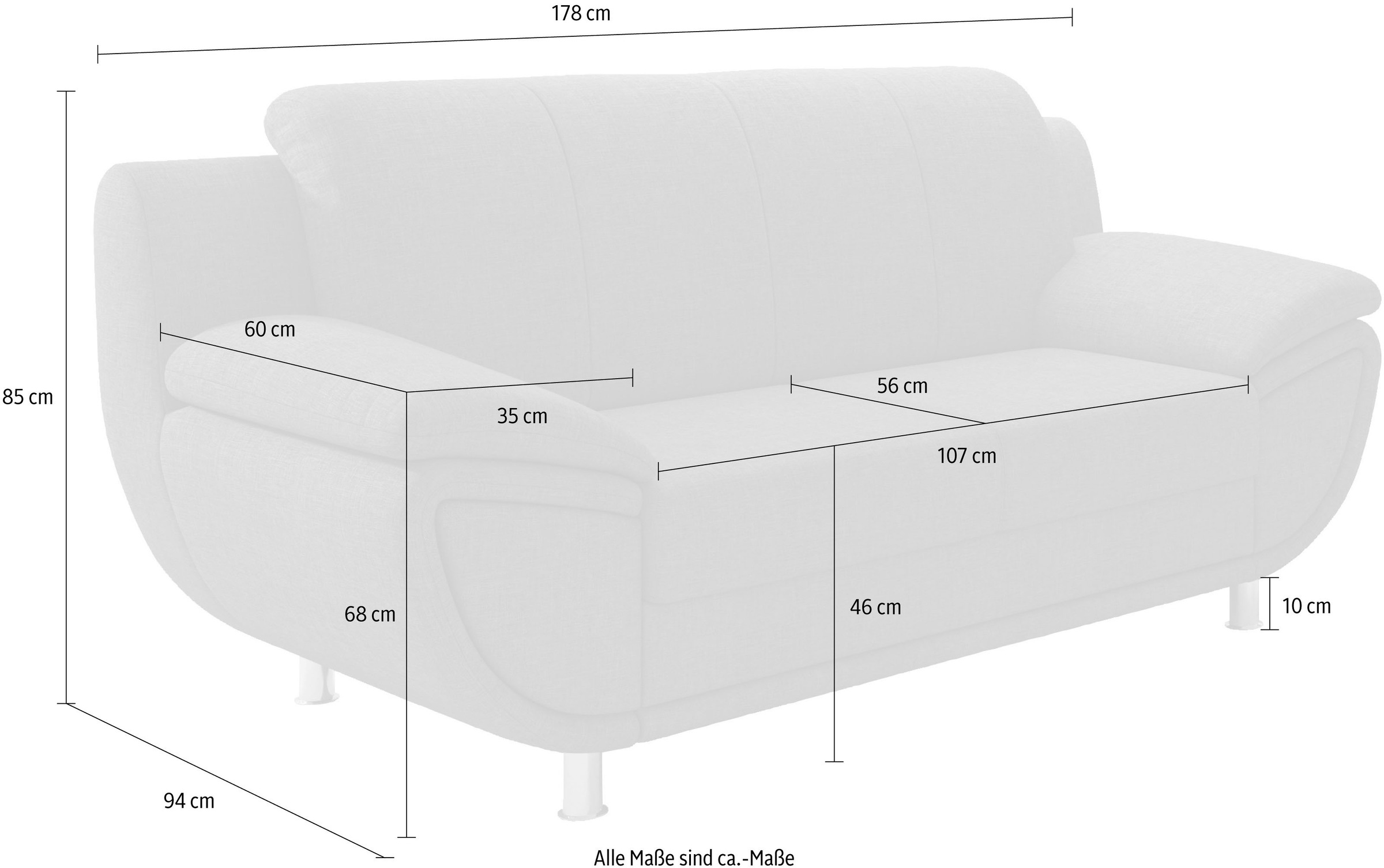 TRENDMANUFAKTUR 2-Sitzer »Rondo II, zeitlos und bequem,« wahlweise mit komfortablem Federkern, mit extra breiten Armlehnen