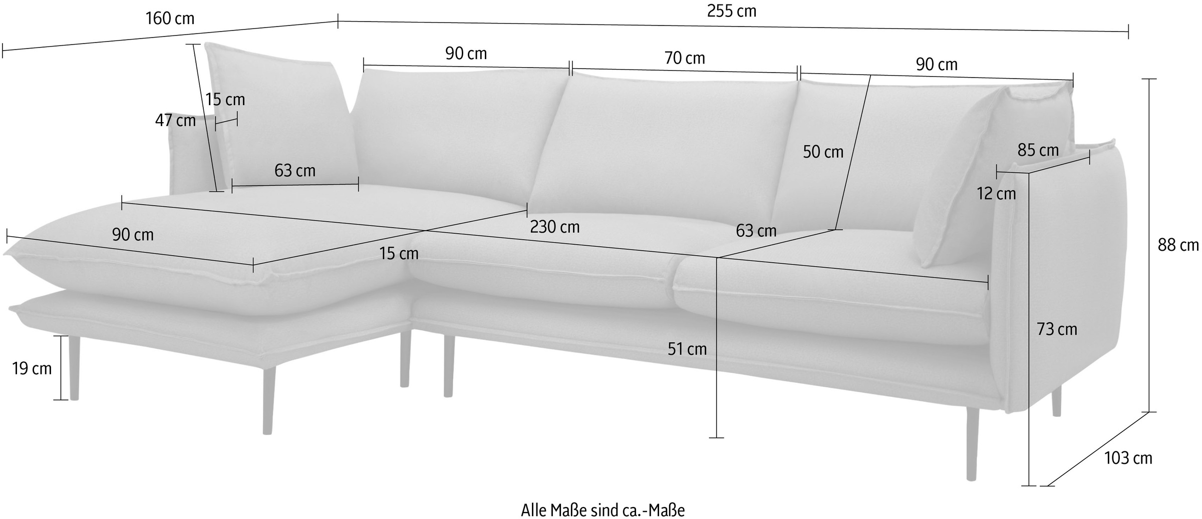 INOSIGN Ecksofa »Somba L-Form«, mit dickem Keder, Ottomane wahlweise links oder rechts