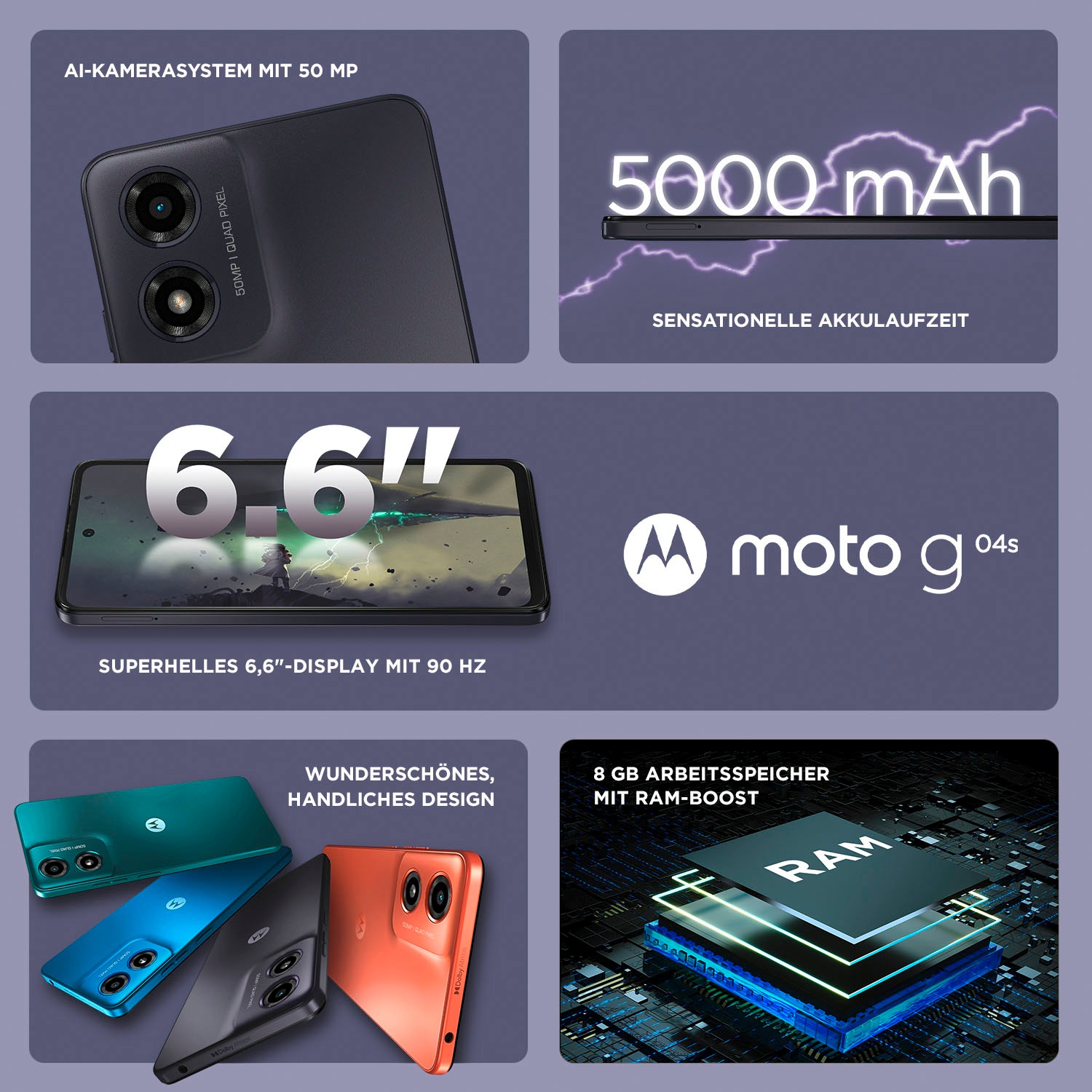 Motorola Smartphone »moto G04s 64GB«, Concord Schwarz