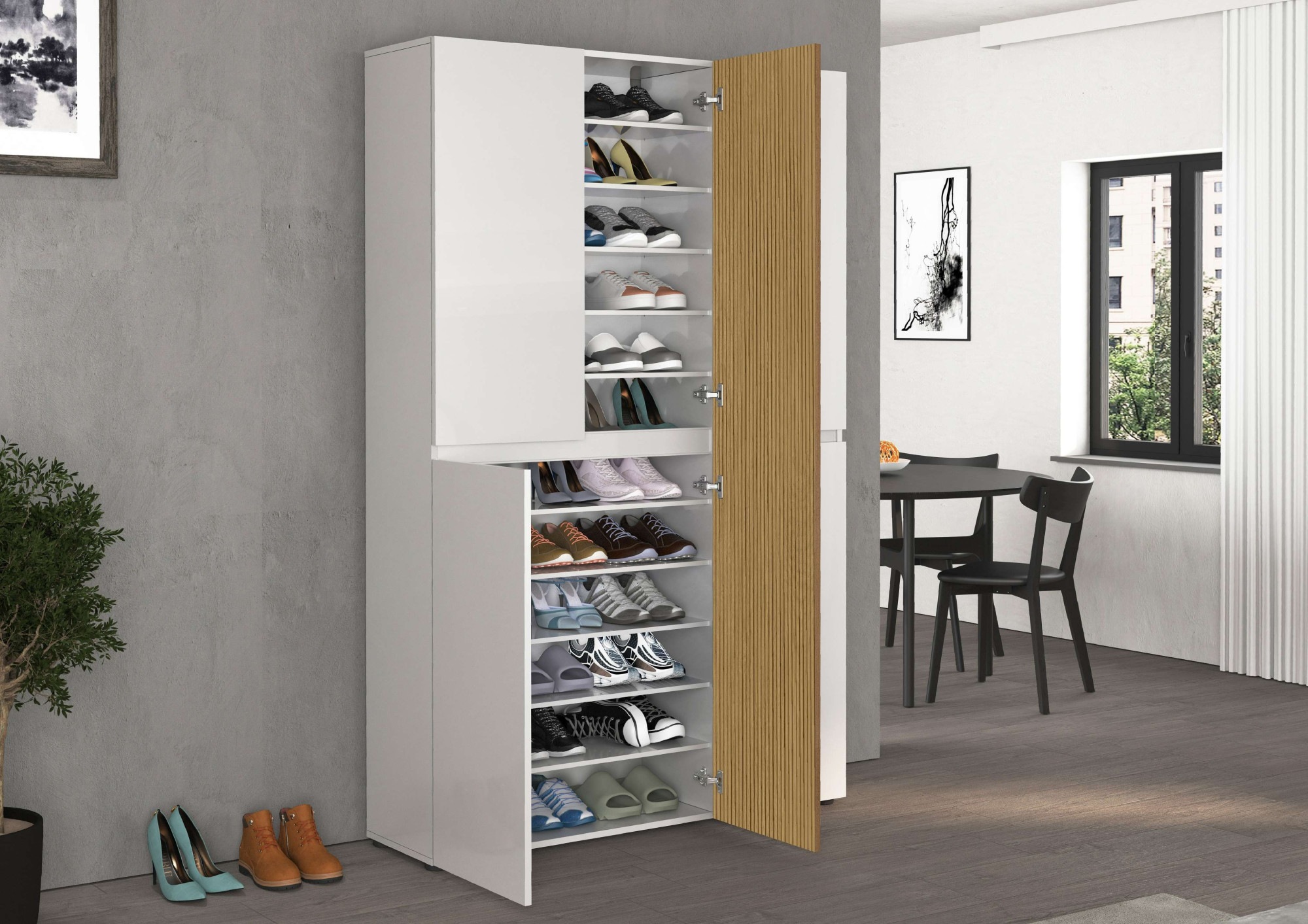INOSIGN Schuhschrank »LADY, Schuhkommode,Schuhmöbel,Schuhablage,Schuhregal«, mit 20 Einlegeböden, 24 Fächer, Tür mit Rillenoptik, ca.58 paar Schuhe