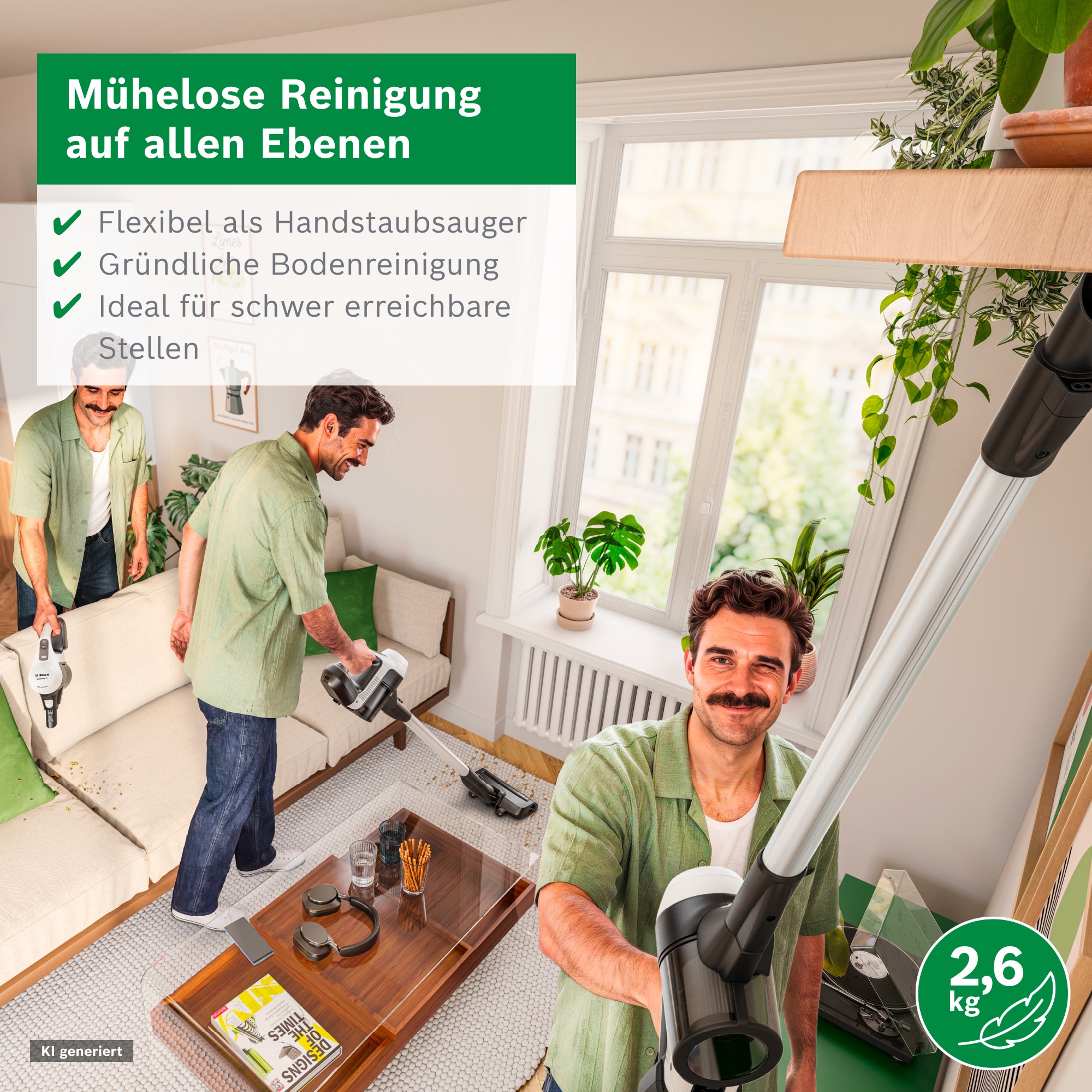 BOSCH Akku-Stielstaubsauger »Unlimited 5 BBU52WBA, LED-Düse, Made in Germany« starke Saugleistung, bis zu 50 Min. Laufzeit, Fugendüse, leicht, weiß