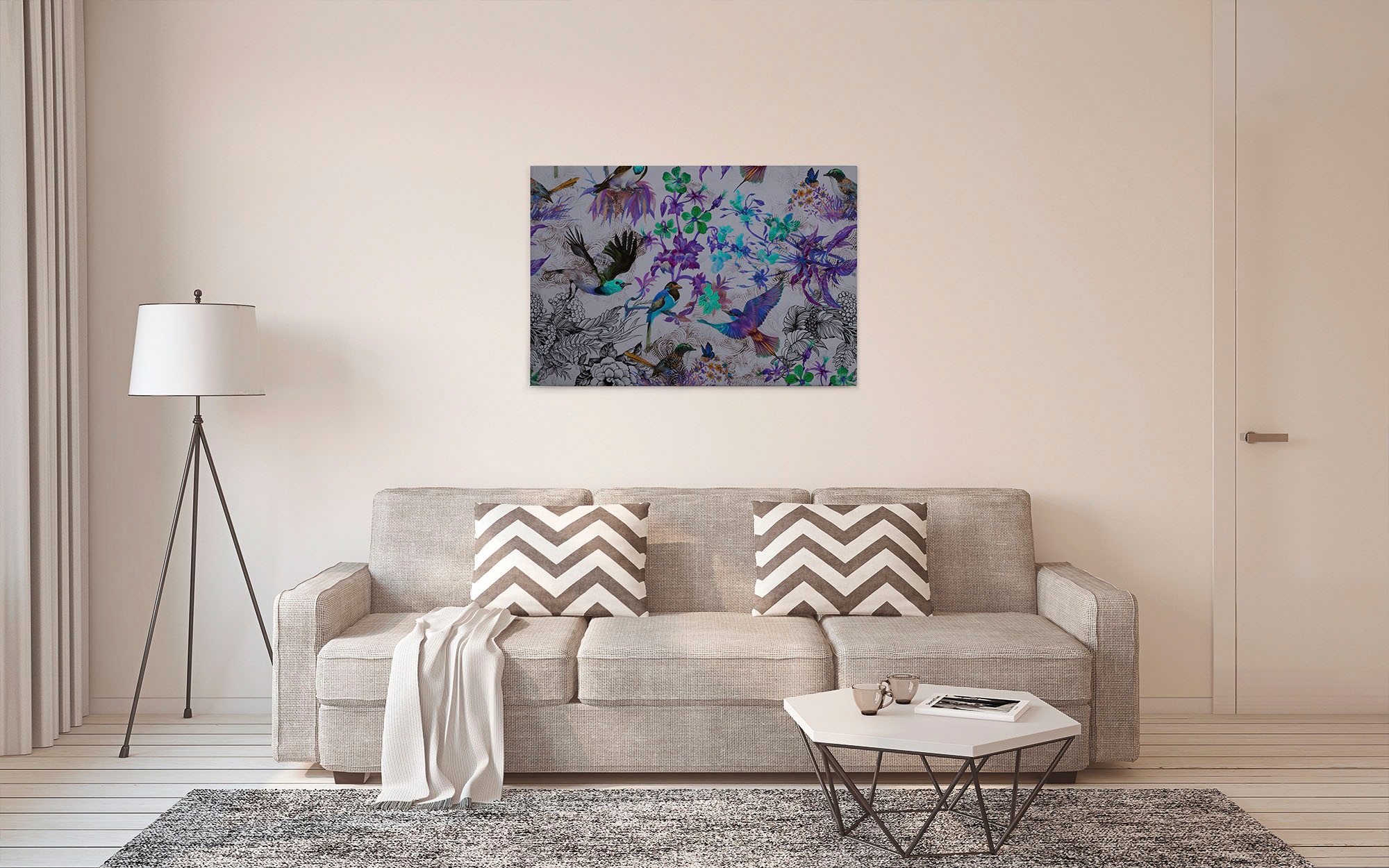 A.S. Création Leinwandbild »funky birds«, Kunst-Vögel-Kinder, (1 St.), Keilrahmen Bild mit Vögel Floral Leinwand-Bild Wohnzimmer modern Wand