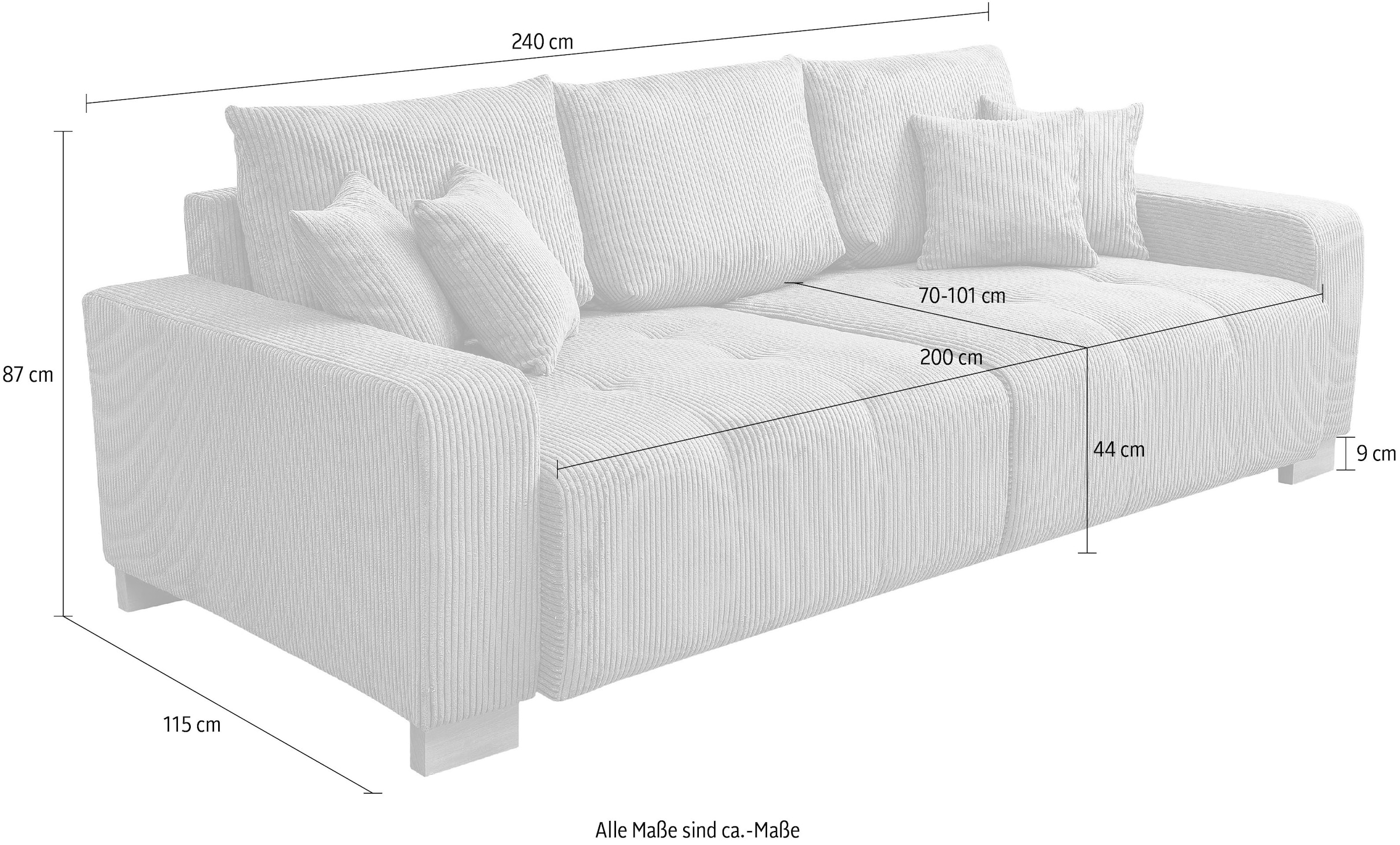 WERK2 Big-Sofa »Rimini Cord XXL Couch mit großer Sitztiefe, 240 cm breit, 4-Sitzer« Megasofa mit 4 Sitzplätzen, losen Rückenkissen & Zierkissen