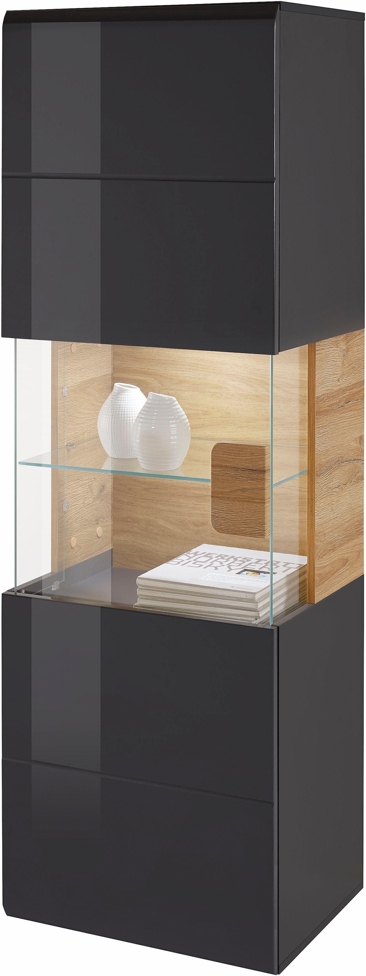 INOSIGN Hängevitrine »Toledo,Höhe 159 cm trendige Glasvitrine mit dekorative MDF-Front«, Vitrine mit Glasfront, ohne Beleuchtung, viel Stauraum, hochglanz