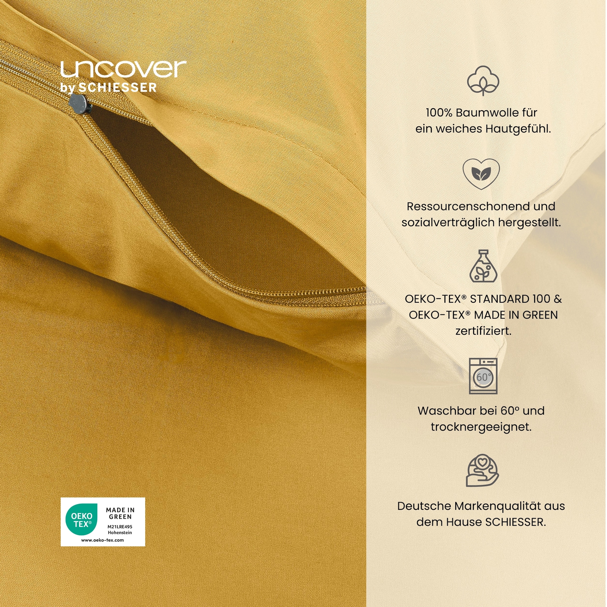 uncover by SCHIESSER Bettwäsche »Soho aus weicher Baumwolle in gedeckten Uni-Farben«, Made in Green