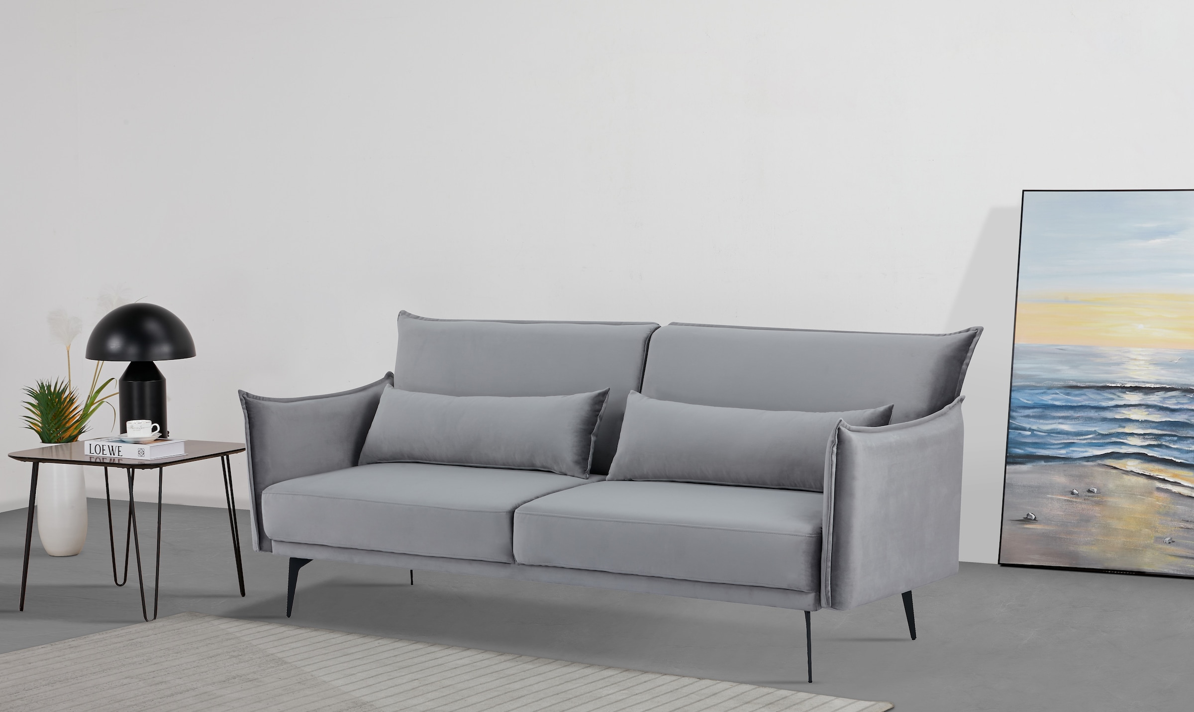 INOSIGN Schlafsofa »TULARE, 204 cm, klappbarer 3-Sitzer mit verstellbarer Rückenlehne,«, Schlaffunktion, Velvet-Samtvelours u. Webstoff