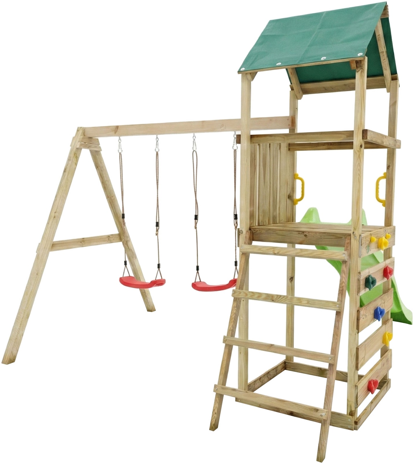 FUNGOO Spielturm »MaxPlay 2.1« mit Rutsche, Doppelschaukel und Kletterwand