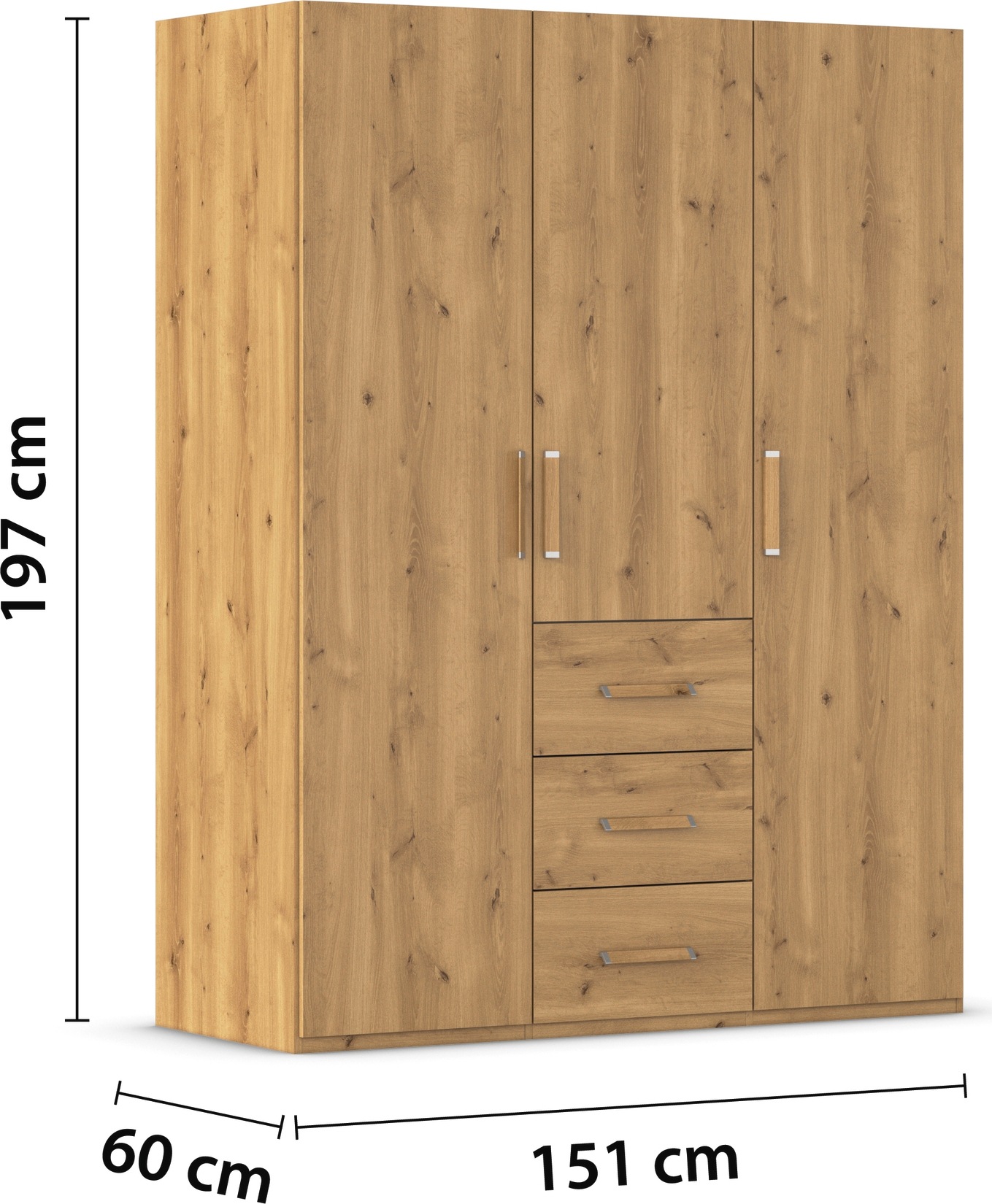 rauch Drehtürenschrank »Kleiderschrank Schrank Garderobe Schlafzimmerschrank EVELYN«, (in 2 Höhen 197 oder 210 cm erhältlich), in elegantem Stil mit Schubladen 3 Breiten und 2 Höhen MADE IN GERMANY