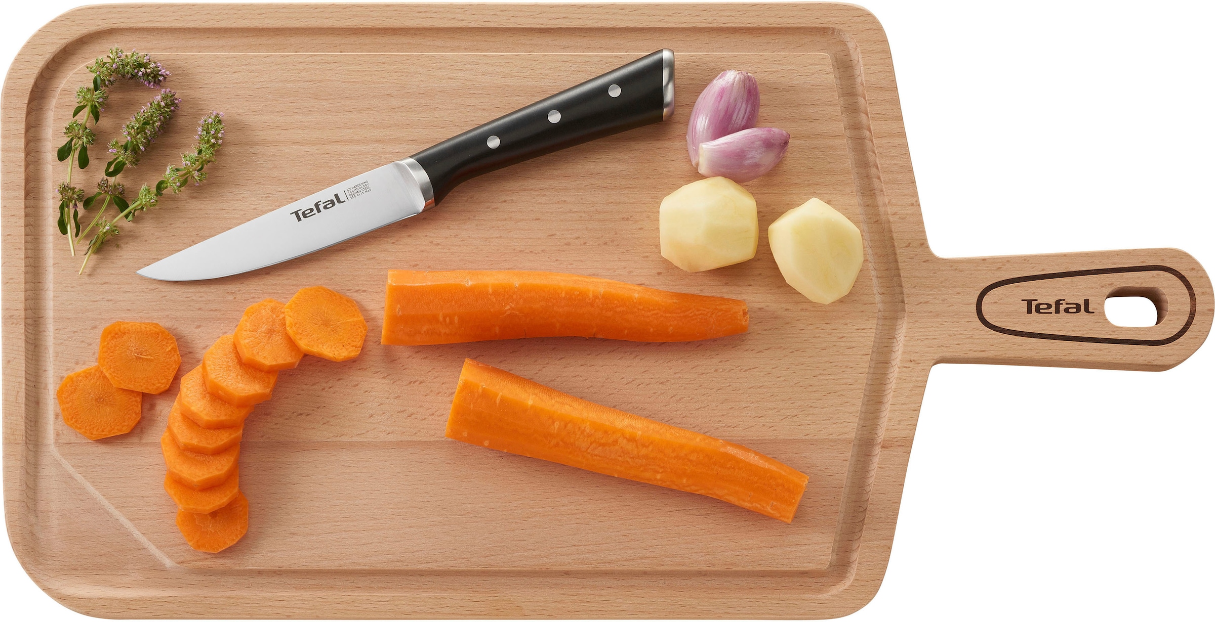 Tefal Topf-Set »G719S7_K2323S74 Duetto+ Ice Force«, Edelstahl, (Set, 10 tlg., Kasserolle 16 cm, Töpfe mit Deckel 16/20/24 cm), rostfreier Edelstahl, Deckel m. Abgießfunktion, inkl. 3tlg. Messer-Set