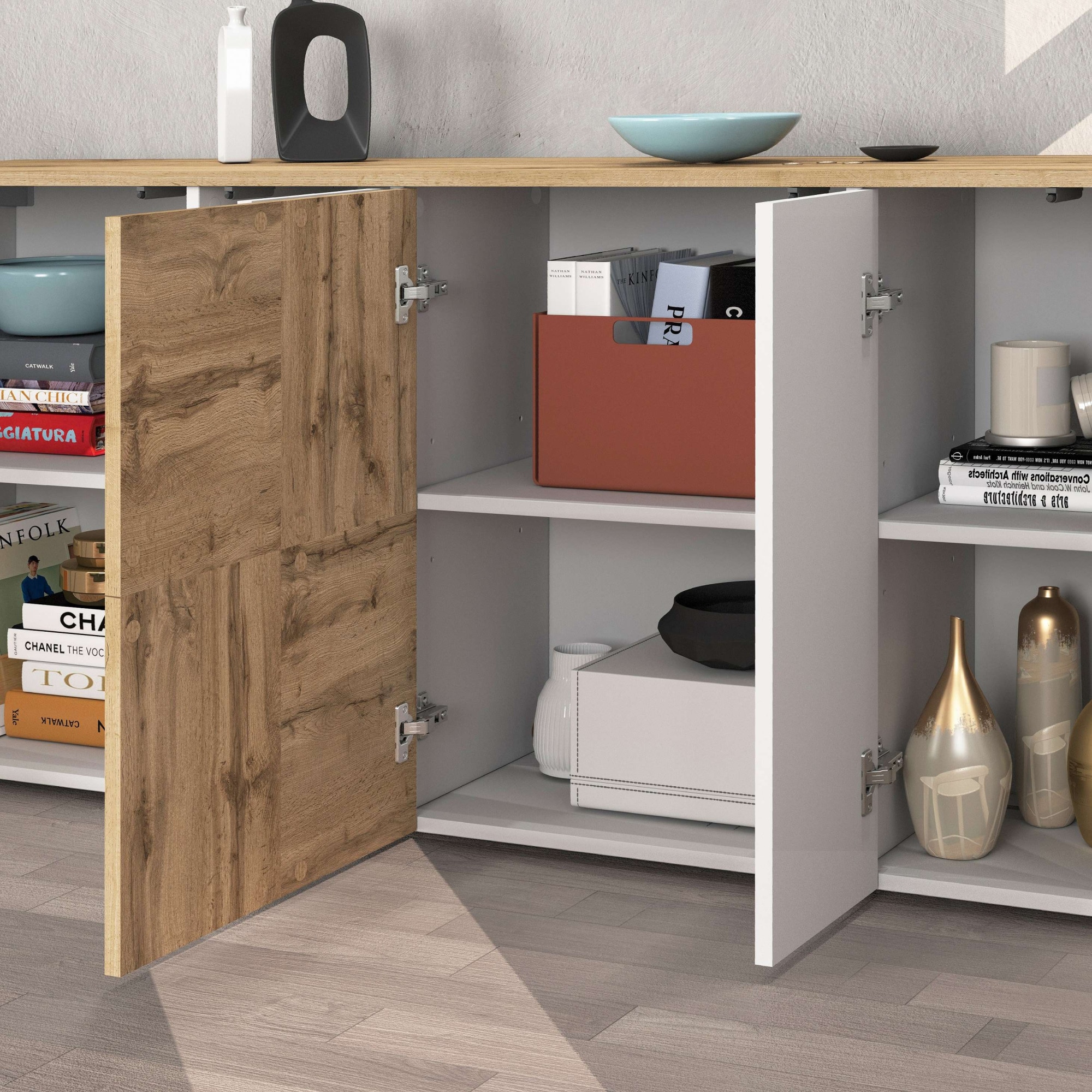 INOSIGN Sideboard »Sideboard ISEO, Kommode, Schrank, Kredenz« 1 Stk. tlg. stehend/hängend, 5 Türen HG lackiert, 6 Fächer, B 200 cm