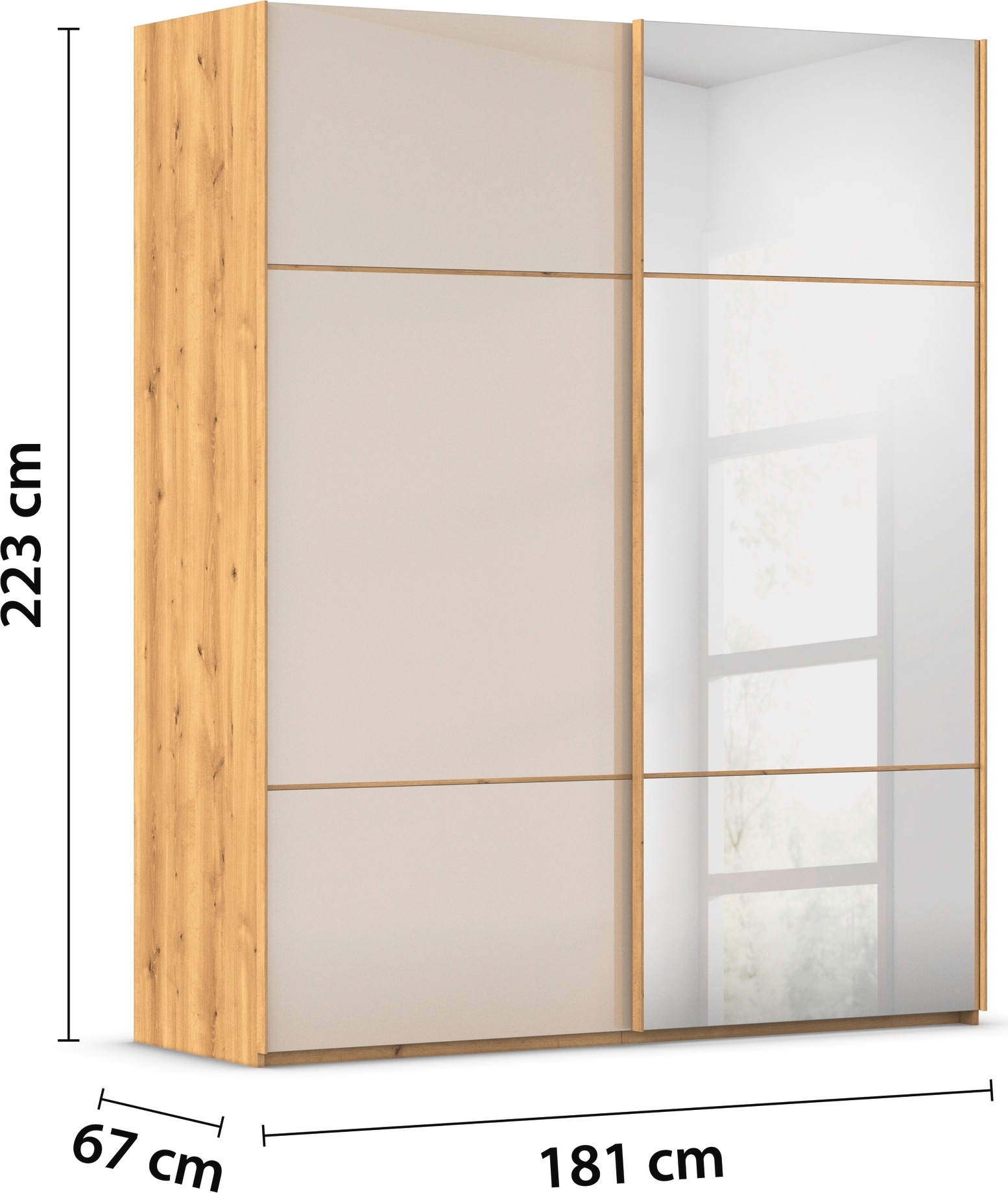 rauch Schwebetürenschrank »Kleiderschrank Schrank Garderobe Schlafzimmerschrank SCALE-TRIO«, edle dreigeteilte Front mit 2 Zierleisten Spiegel/Glas MADE IN GERMANY