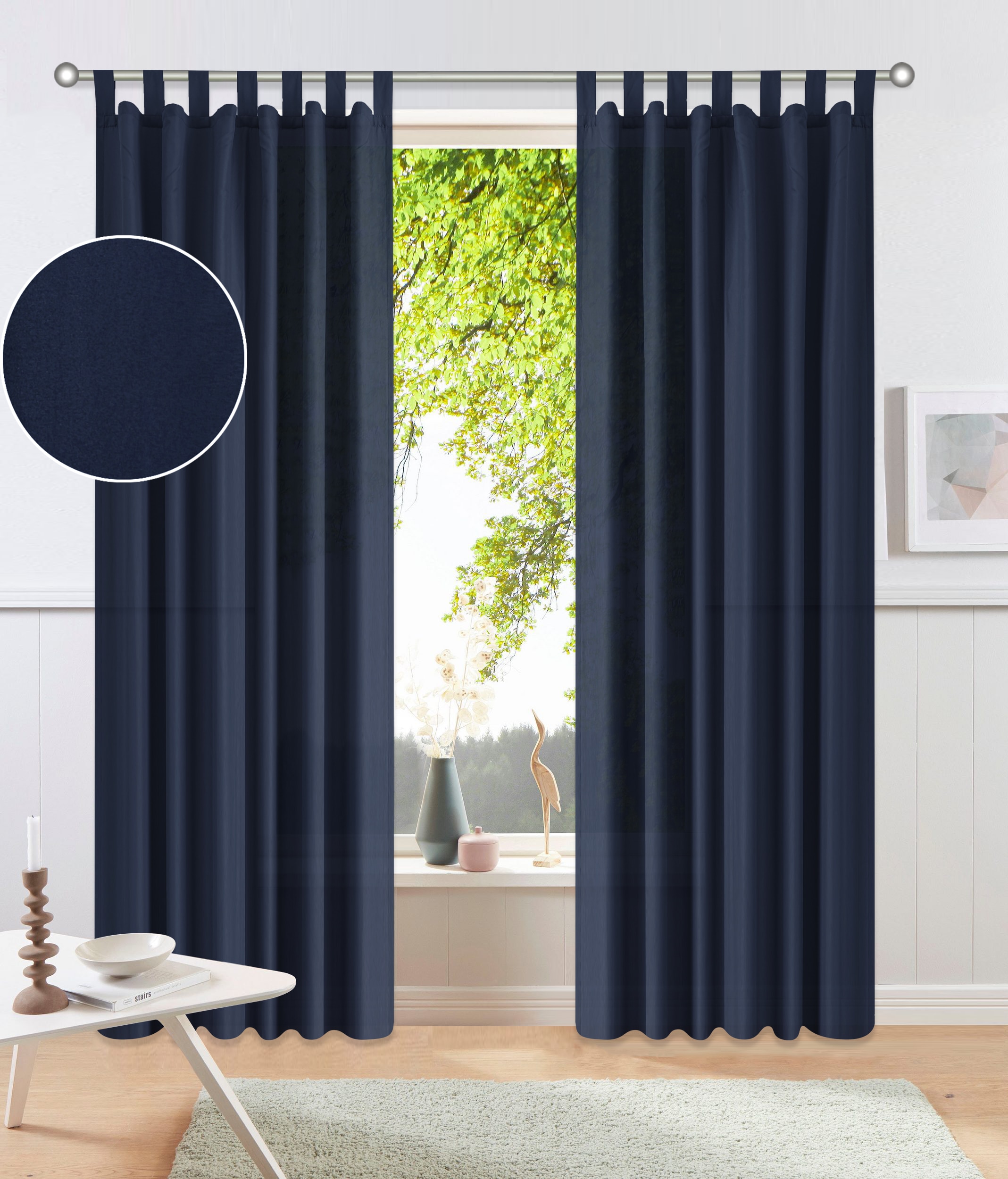 Otto Home Vorhang "Raja" Gr. 3, blau (dunkelblau), 225cm, Schlaufen, 140cm