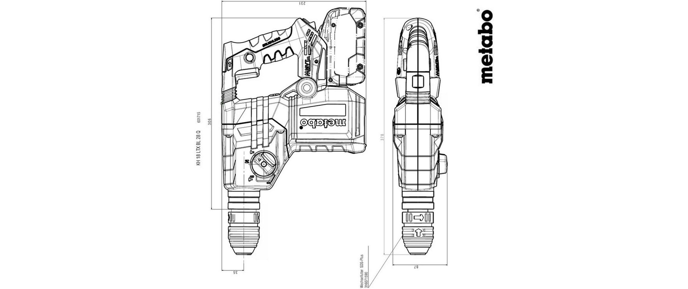 metabo Akku-Meißelhammer »KH 18 LTX BL 28 Q, Solo«