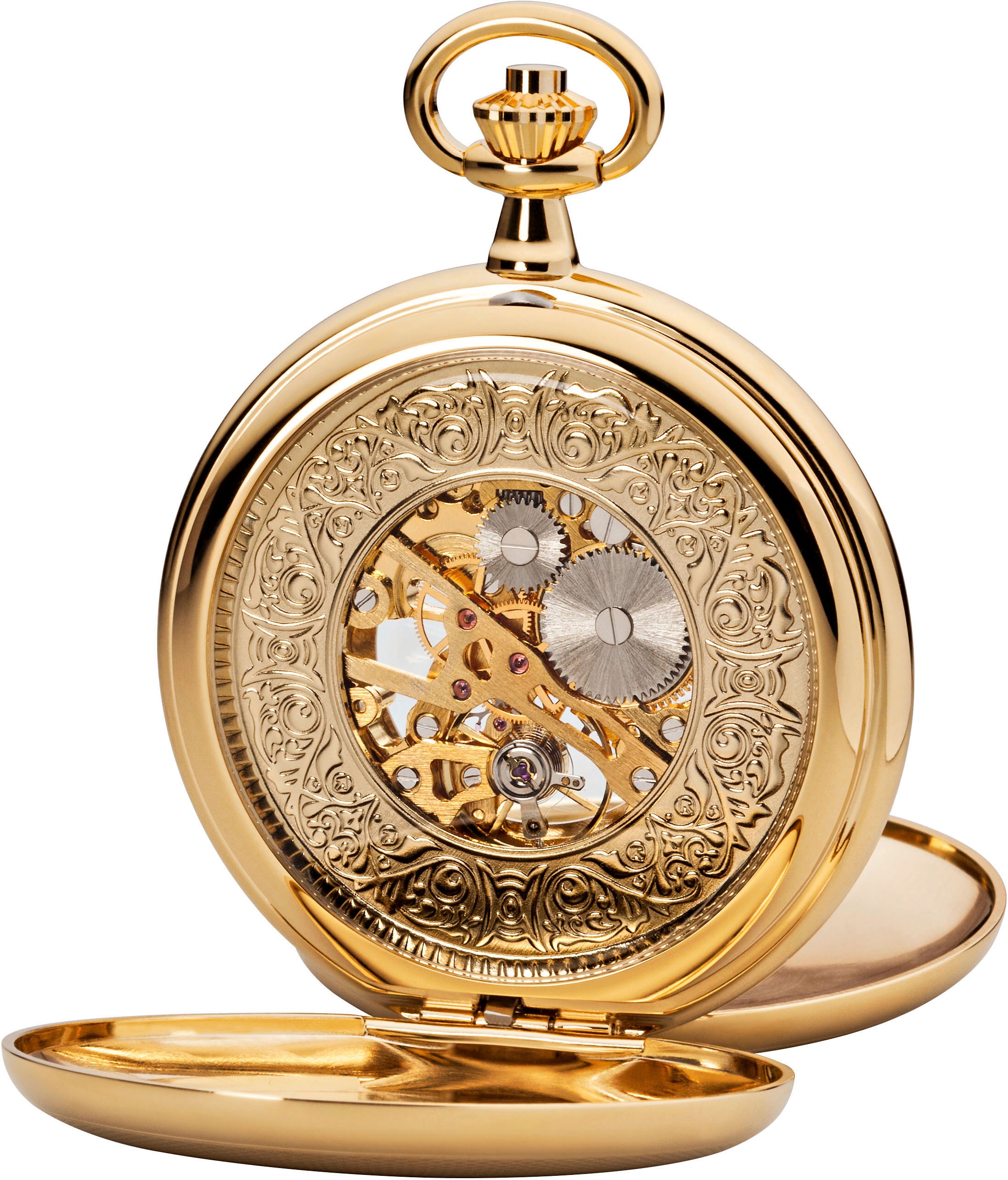Regent Taschenuhr »P701-19363040«, (Set, 2 tlg., mit dazu passender Kette), Herrenuhr, Handaufzug, skelettiertes Zifferblatt, Geschenkidee
