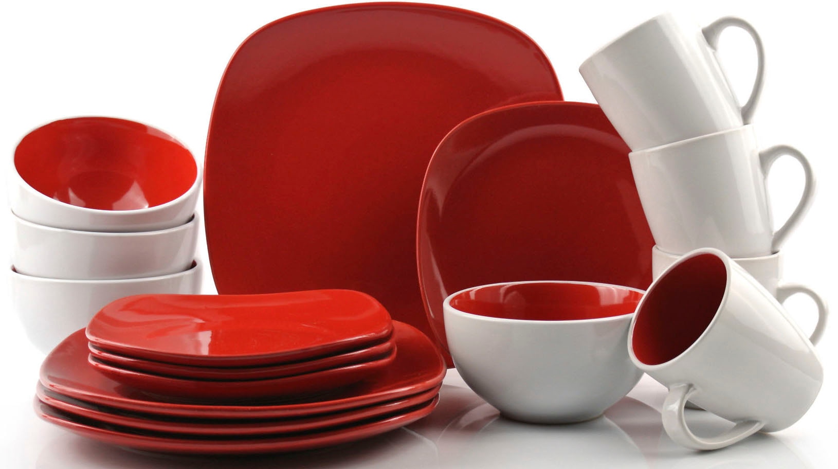 Retsch Arzberg Kombiservice »Geschirr-Set, Service NOVA SQUARE«, (Set, 16 tlg., je 4 Frühstücksteller, Speiseteller, (Henkel-)Becher, Schalen), Bicolor-Look, 16 Teile, für 4 Personen