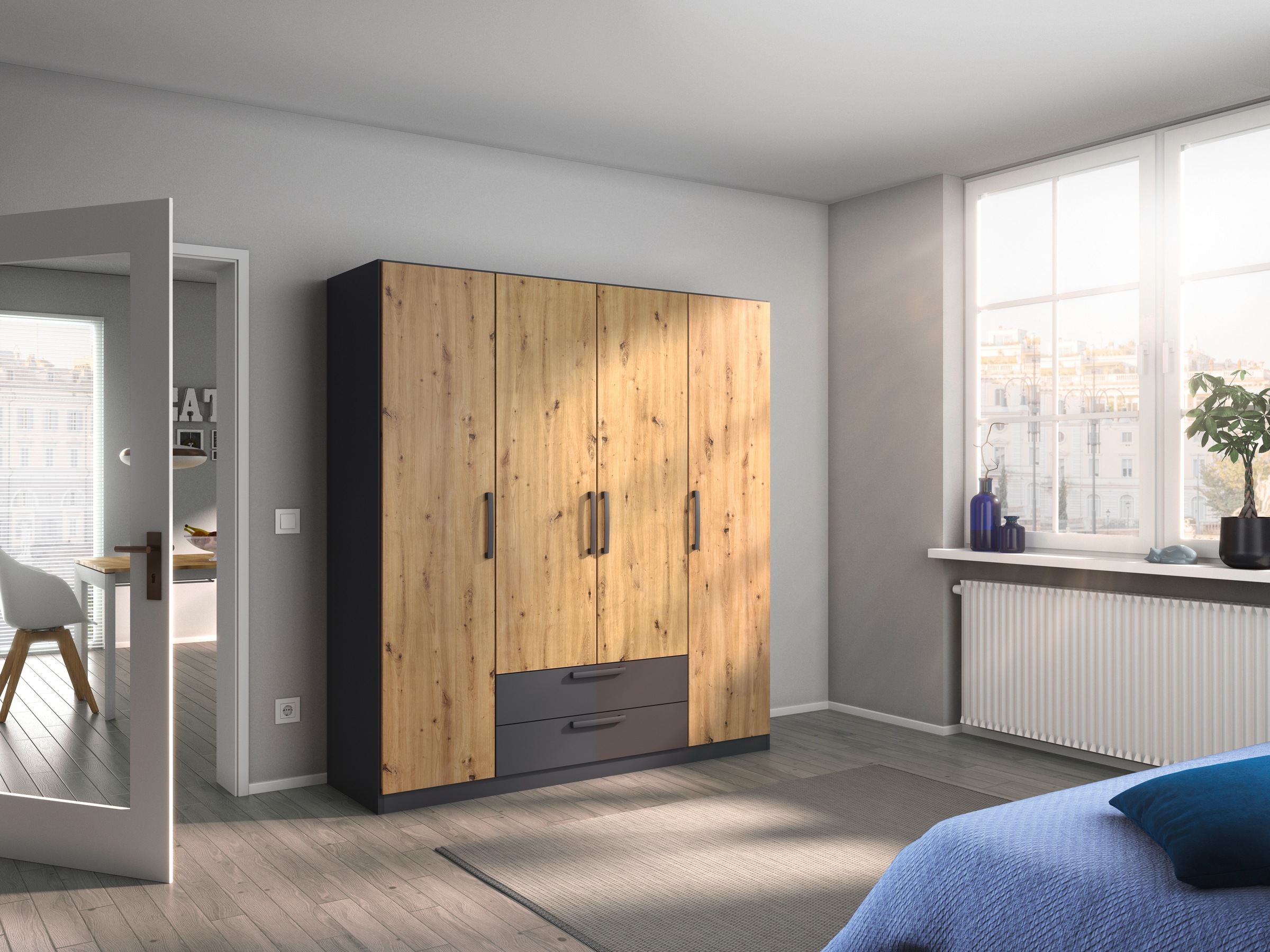 rauch Drehtürenschrank "StyleUp", Typ Dark & Wood mit trendigen farblich ab günstig online kaufen