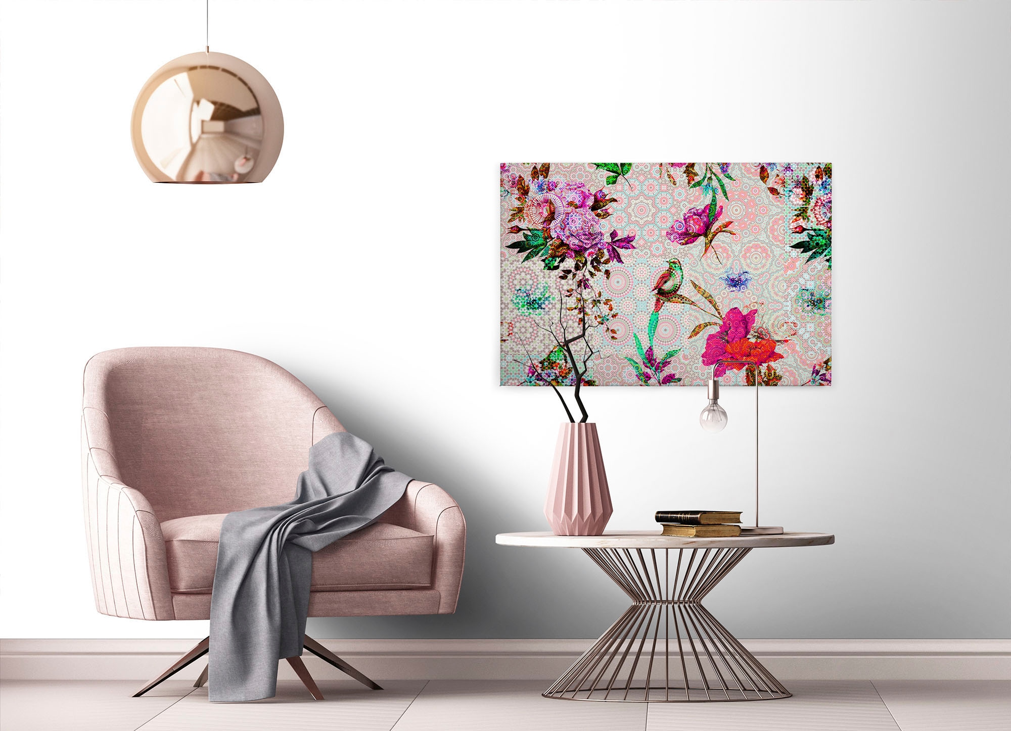 A.S. Création Leinwandbild »mosaic garden«, Kunst-Vögel-Kinder, (1 St.), Mosaik Keilrahmen Floral Blumen Vögel Leinwand-Bild Wohnzimmer modern