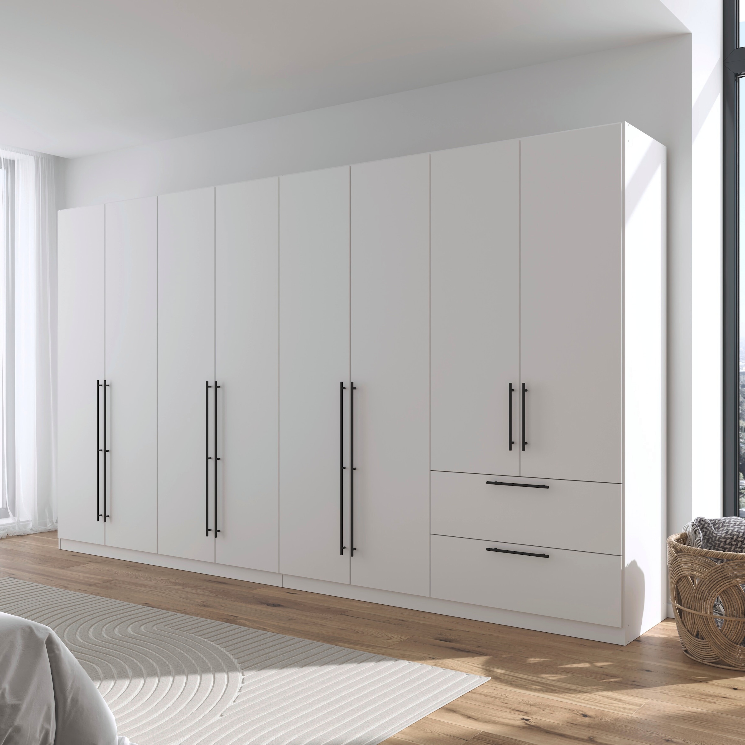 rauch Kleiderschrank »Drehtürenschrank Schrank Garderobe Wäscheschrank Schlafzimmer AVOLA«, (in 3 verschiedenen Ausstattungen BASIC/CLASSIC/PREMIUM), mit hochwertigen Stangengriffen aus Metall in Schwarz MADE IN GERMANY