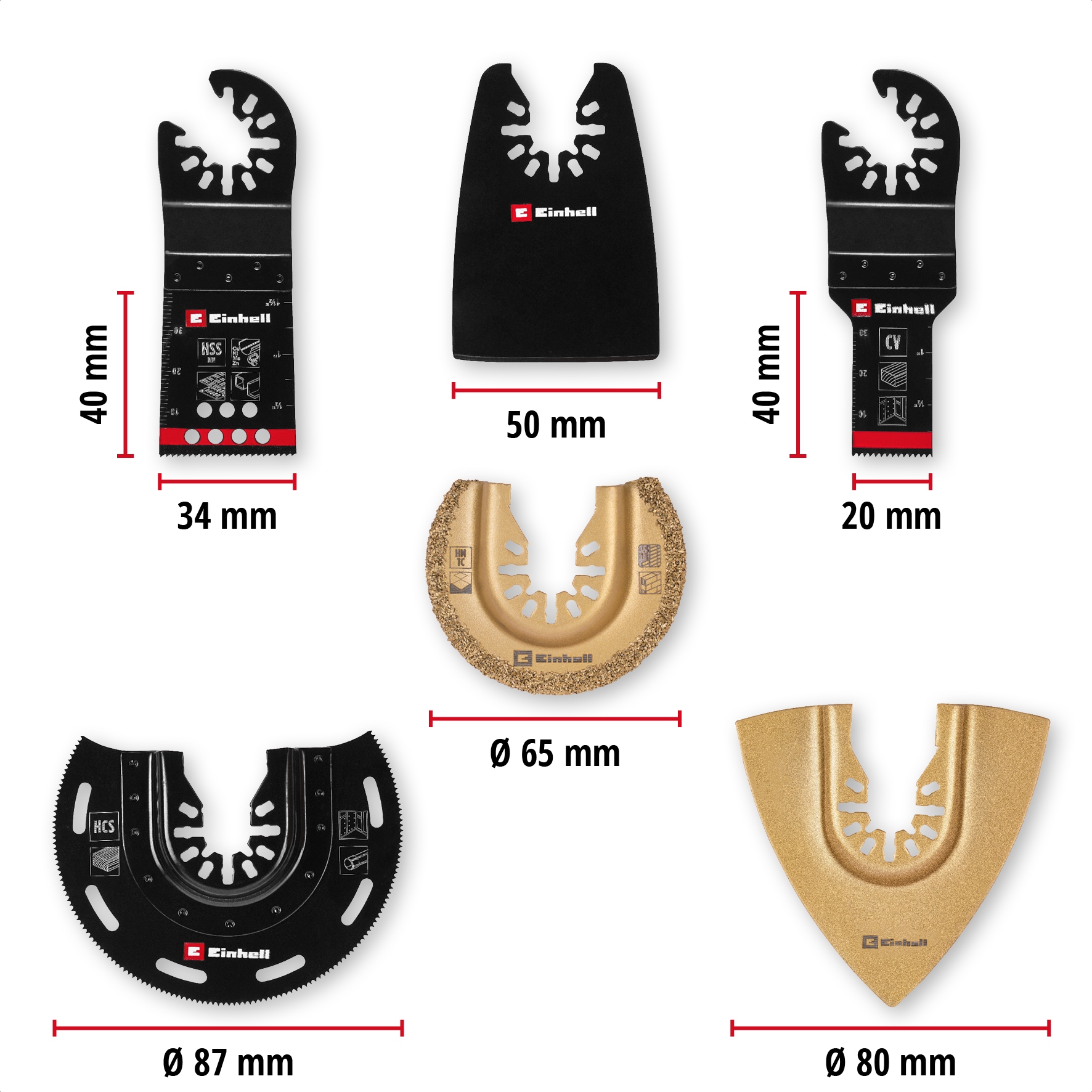 Einhell Tauchsägeblatt, (6 St.), 6-tlg. Multitool-Set