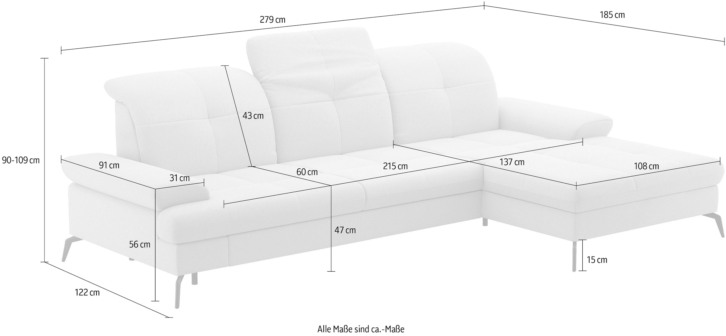 sit&more Ecksofa »Amica, L-Form, inkl. Sitztiefenverstellung & Armteilverstellung«, wahlweise mit Bettfunktion, Bettkasten und Kopfteilverstellung