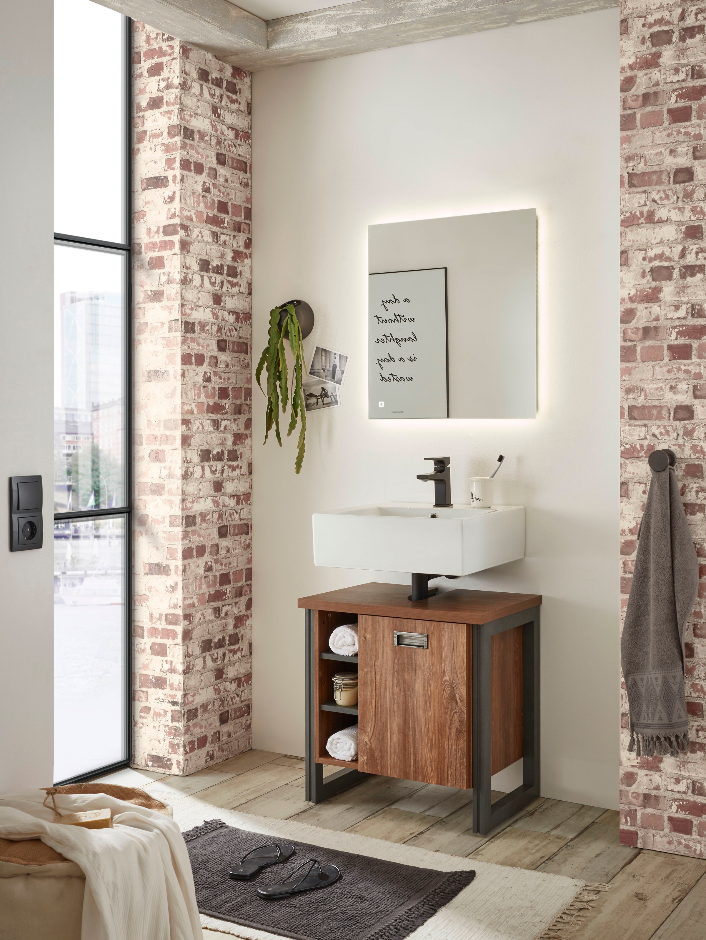 Home affaire Badmöbel-Set »Detroit, Bad im Industrialdesign, inkl. LED, 2-t günstig online kaufen