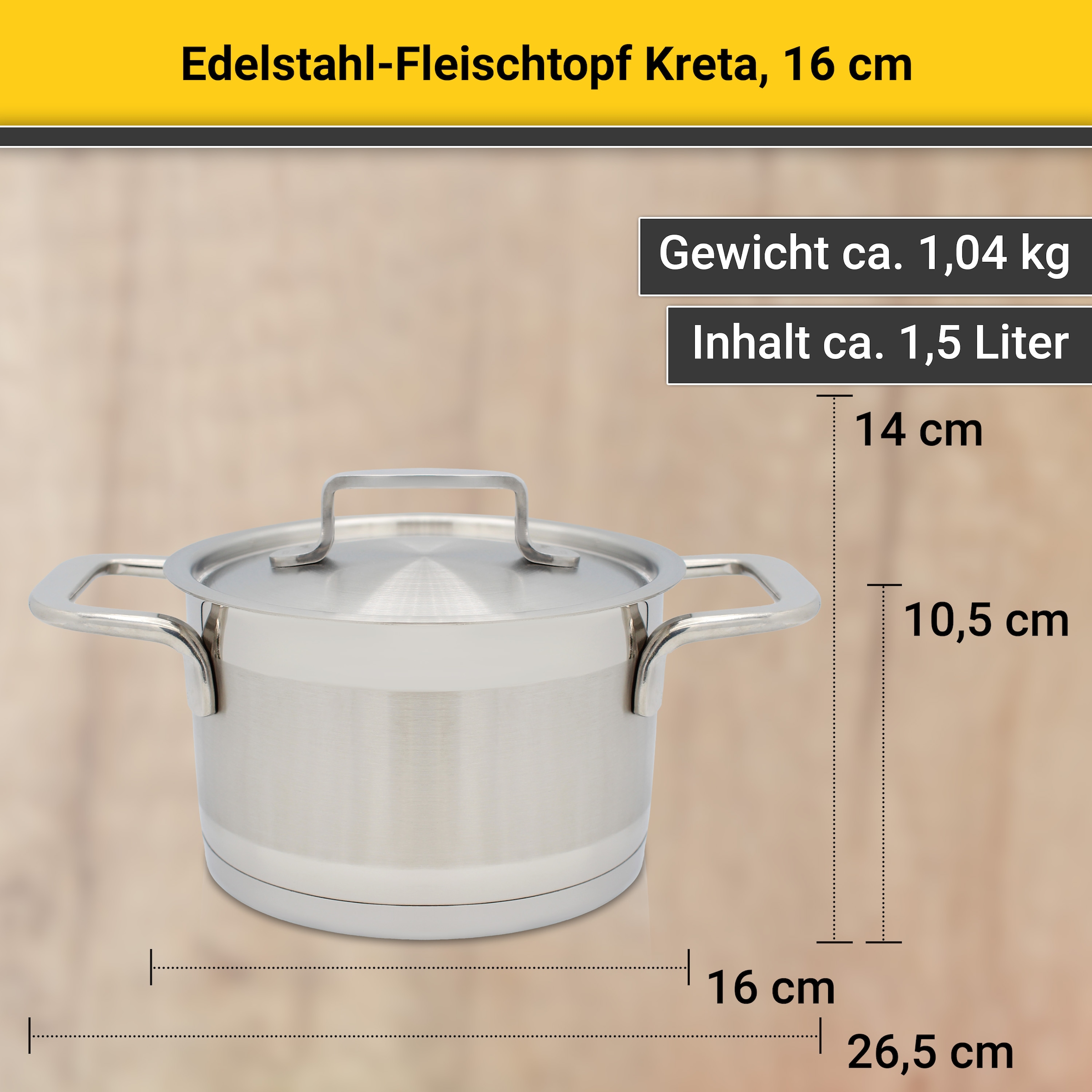 Krüger Fleischtopf »Kreta«, Edelstahl 18/10, (2 tlg.), mit Edelstahldeckel, für Induktions-Kochfelder geeignet