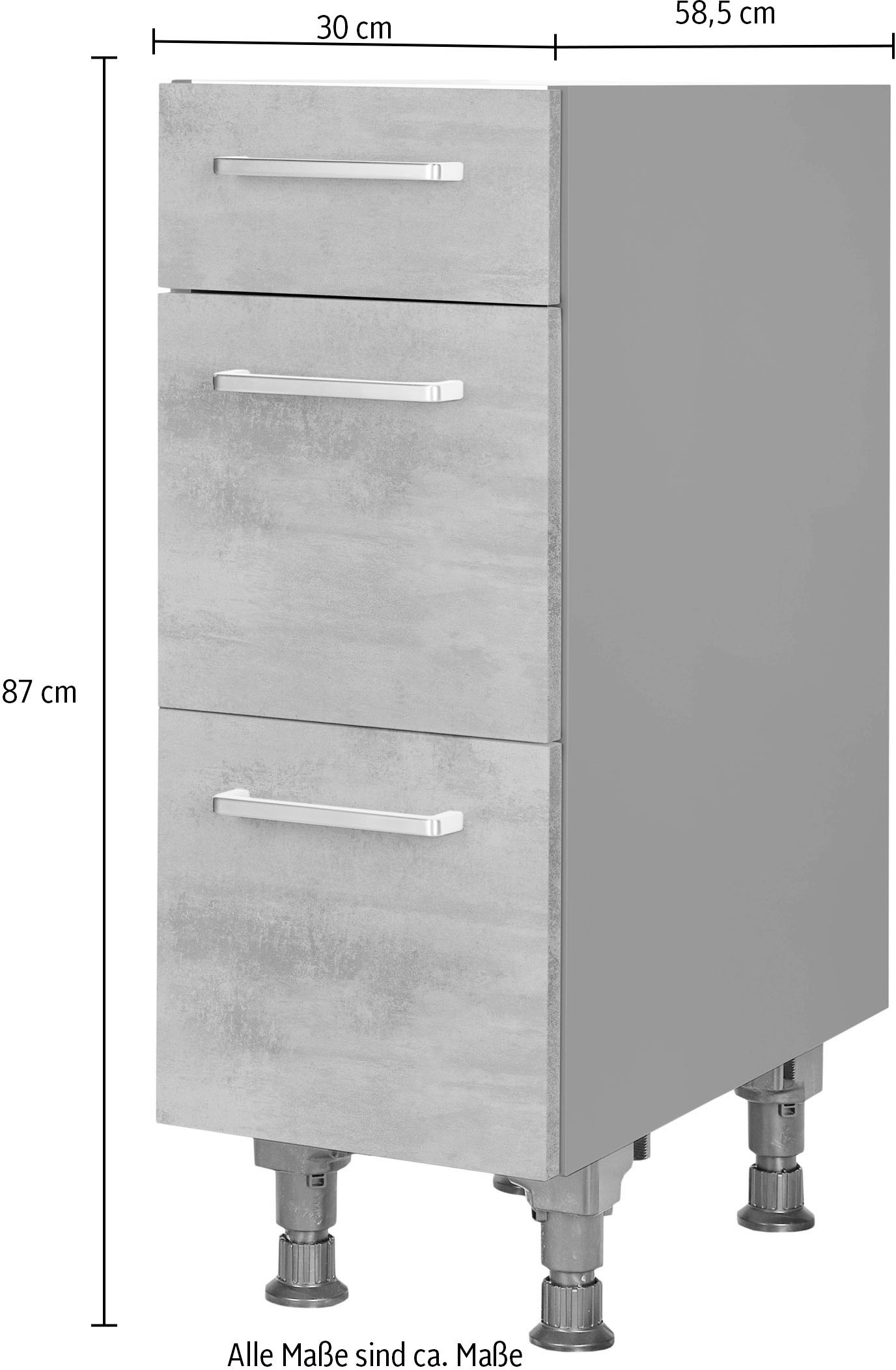 nobilia® Unterschrank »"Riva", Ausrichtung wählbar, vormontiert, in den Breiten 30, 45 und« 60 cm Breite, mit höhenverstellbaren Sockelfüßen, vormontiert