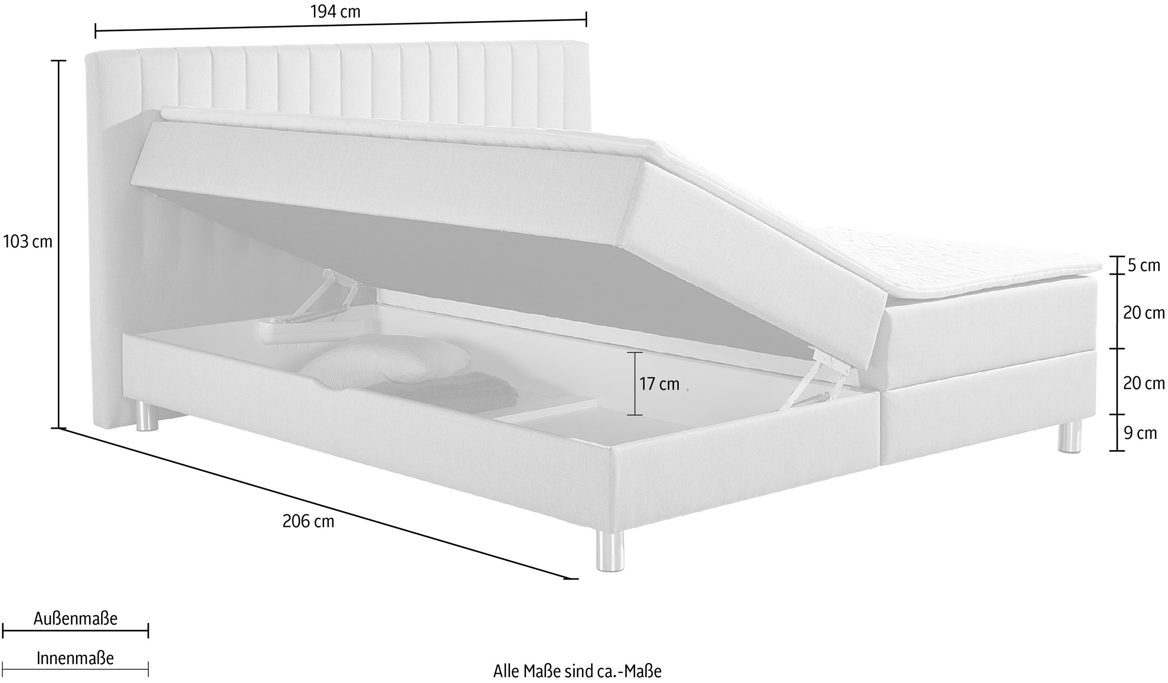Maintal Boxbett, mit Bettkasten und Kaltschaum-Topper