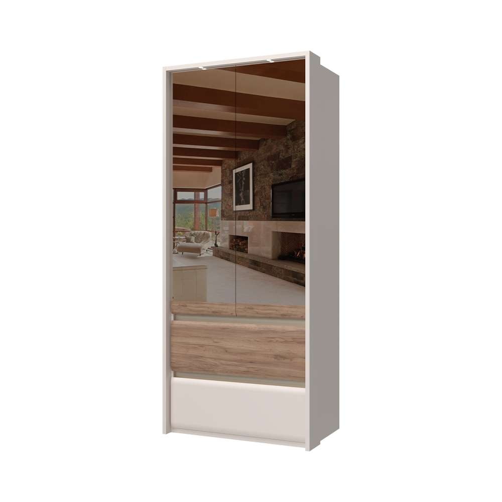 Places of Style Kleiderschrank »Invictus, UV lackiert, FSC-zertifiziert, grifflose Optik«, (abgerundete Schubladen aus MDF im Holzdekor, soft-close), mit Beleuchtung, Türen komplett verspiegelt, hoher Schrank (226cm)