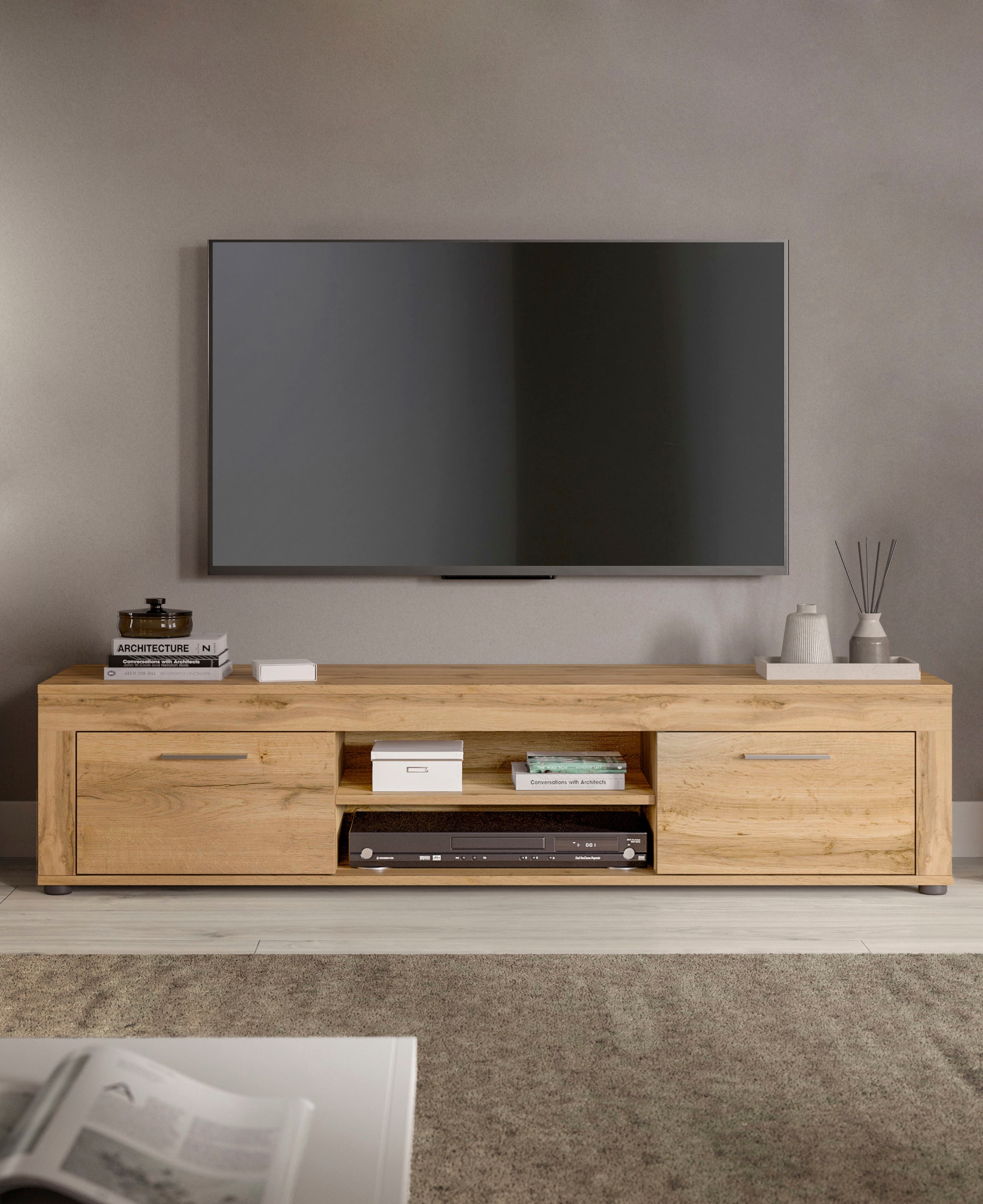 INOSIGN Lowboard »Aosta, Breite 160 cm, in verschiedenen Farbausführungen«, mit 2 Klappen und 2 offenen Fächern, TV-Board, Mediaboard, TV-Möbel