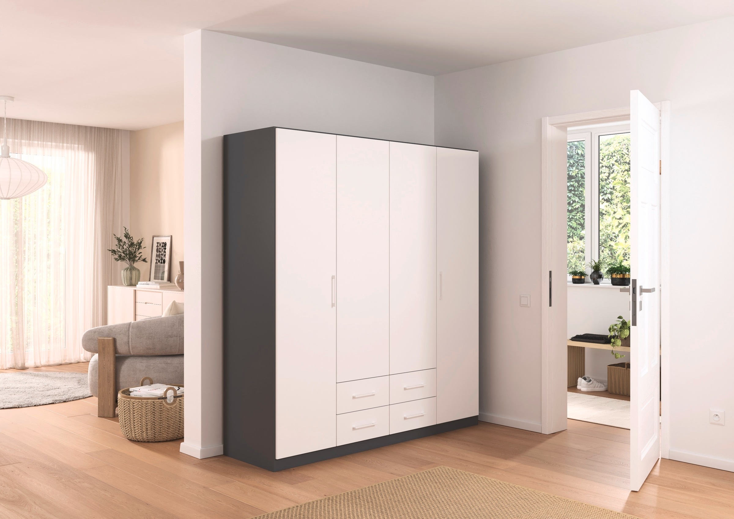 rauch Drehtürenschrank »Kleiderschrank Schrank Garderobe KREFELD optional mit Spiegel«, mit 3 Griff-Varianten, inkl. praktischen Schubladen MADE IN GERMANY