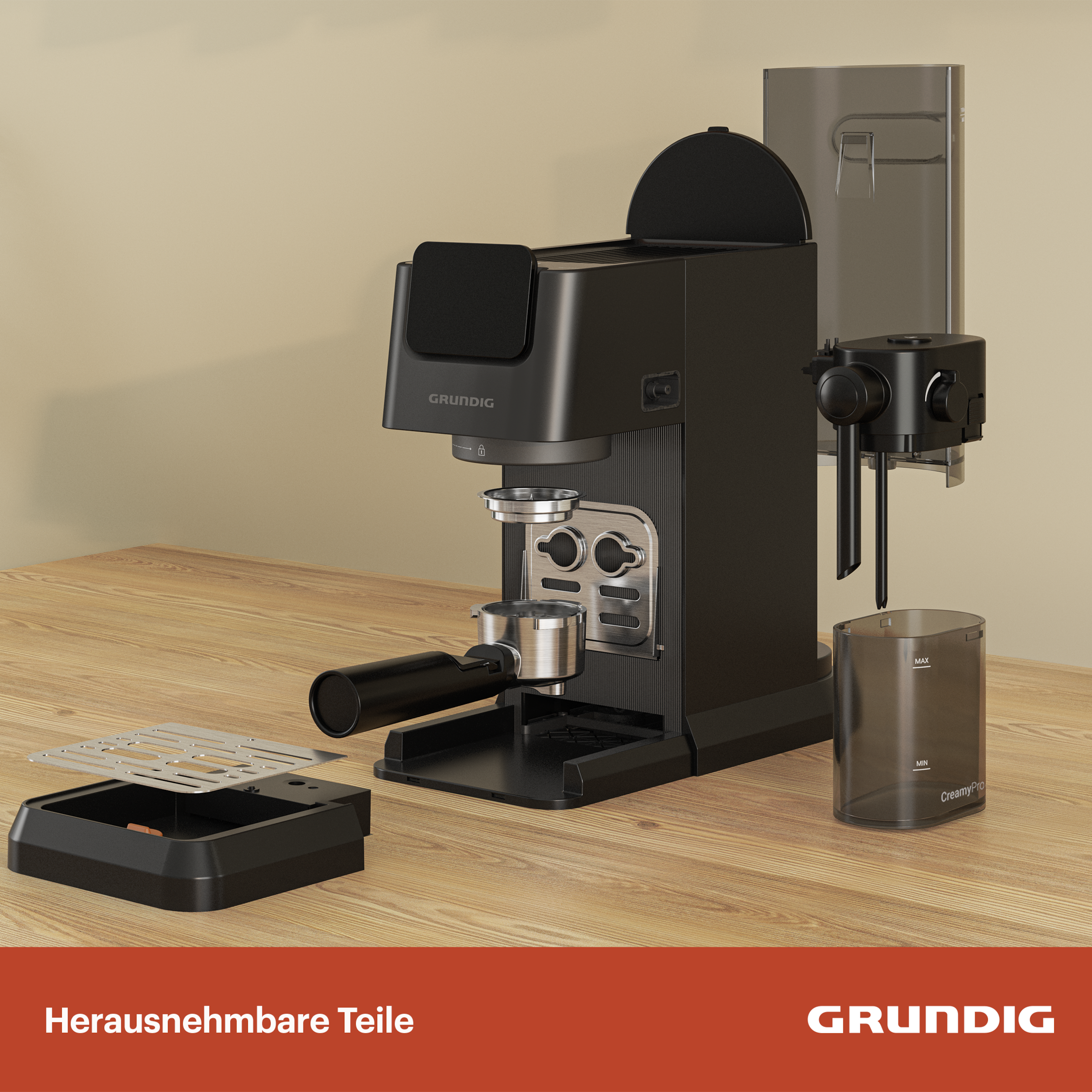 Grundig Siebträgermaschine »KSM 6430«, mit integriertem Milchbehälter, geeignet für Kaffeepads und Kapseln