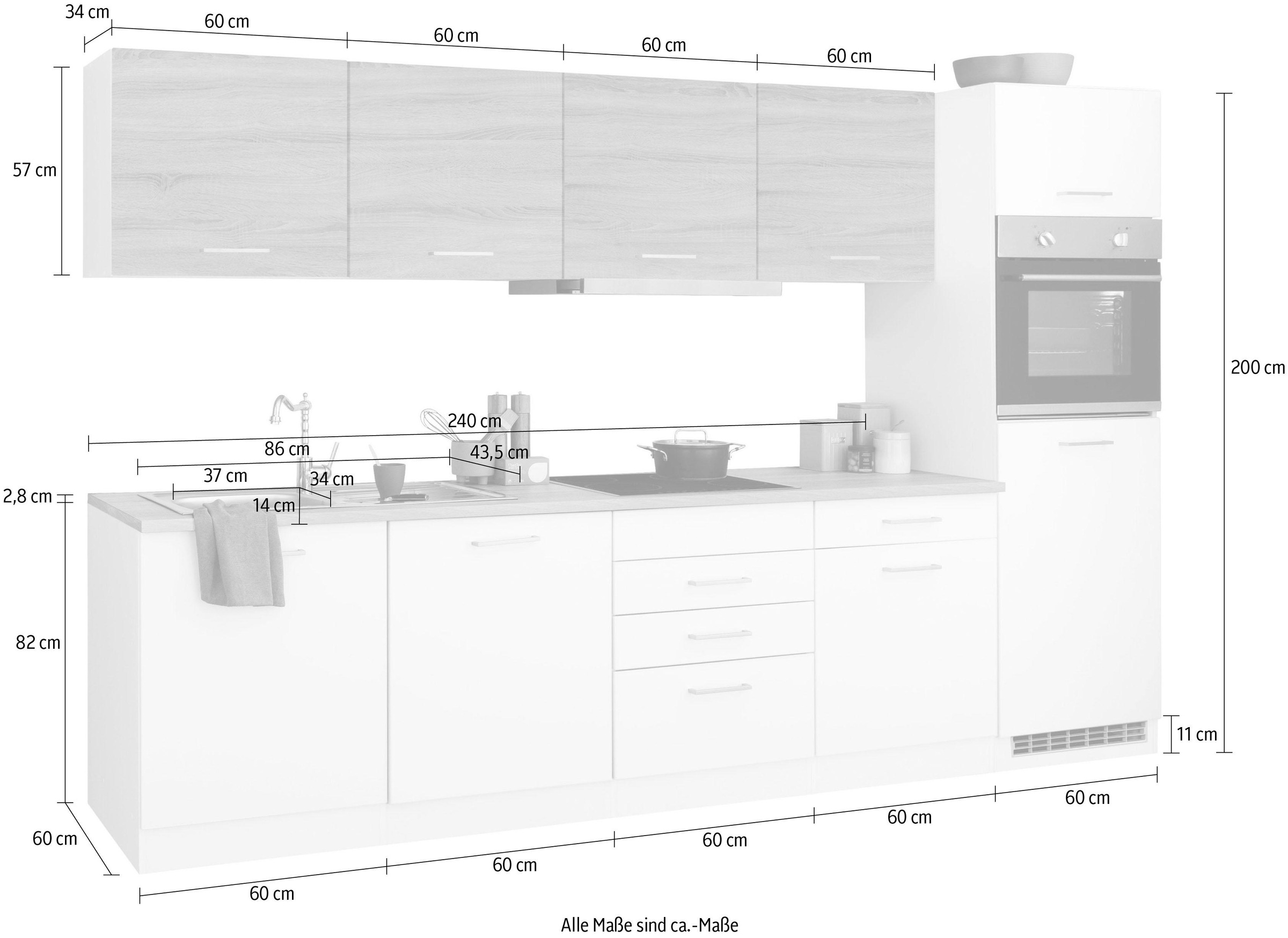 KOCHSTATION Küchenzeile »KS-Visby«, mit E-Geräten, Breite 300 cm inkl. Kühlschrank und Geschirrspüler