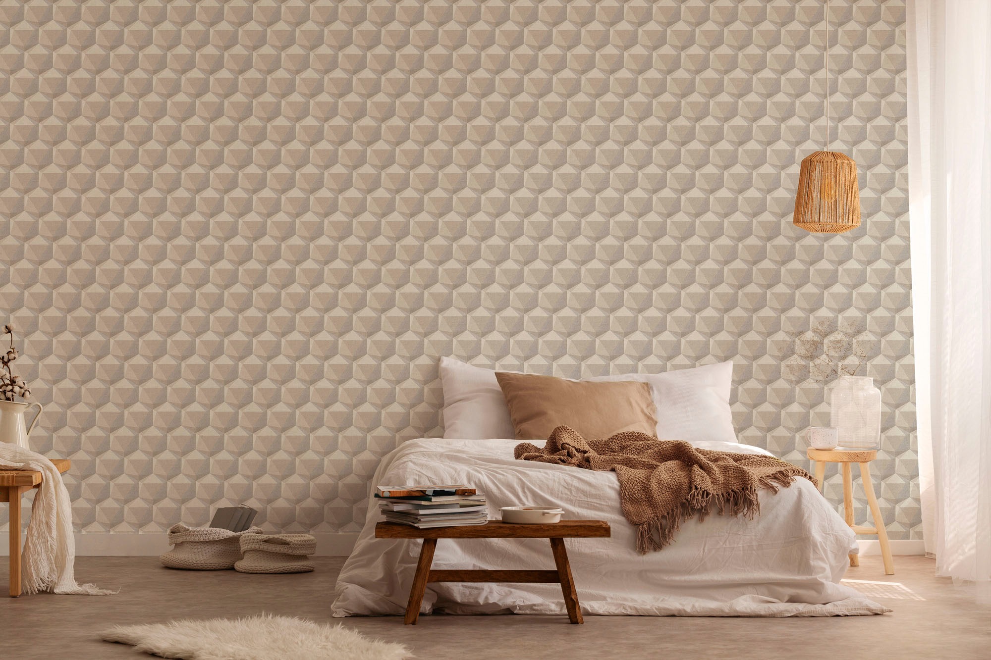 A.S. Création Vliestapete »Nara Grafisch 3D Effekt«, matt-gemustert-neutral, 3D Muster Grafiktapete Tapeten Wohnzimmer Schlafzimmer Küche Flur Büro