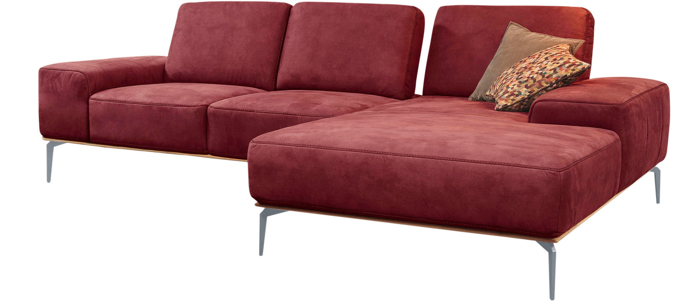 W.SCHILLIG Ecksofa »run, Designsofa mit tollem Sitzkomfort, bequem, L-Form«, mit elegantem Holzsockel, Füße in Silber matt, Breite 279 cm