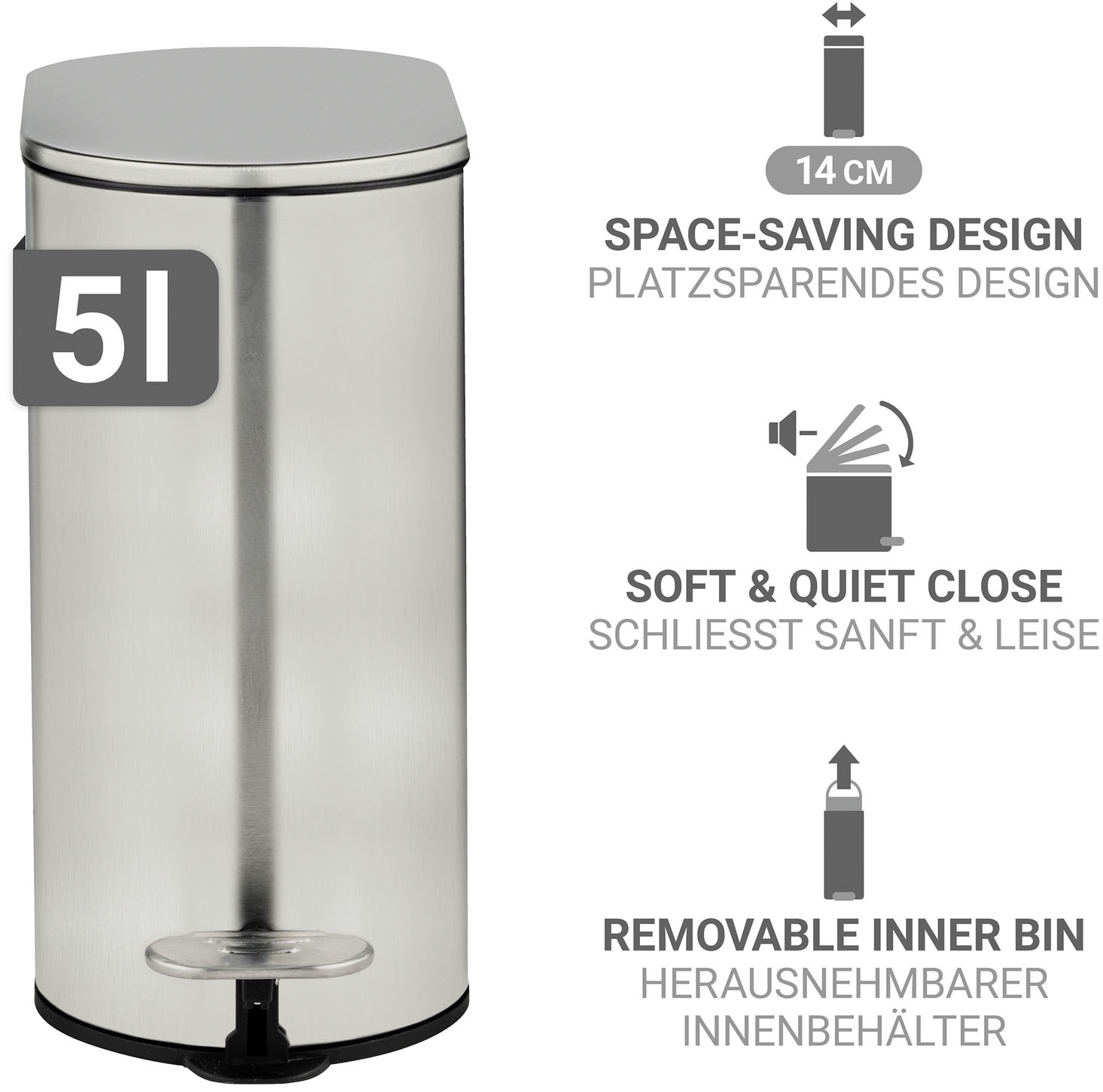 WENKO Kosmetikeimer »Collungo« 1 Behälter mit Easy-Close-Mechanik fürs Bad, Inneneimer: 5 L