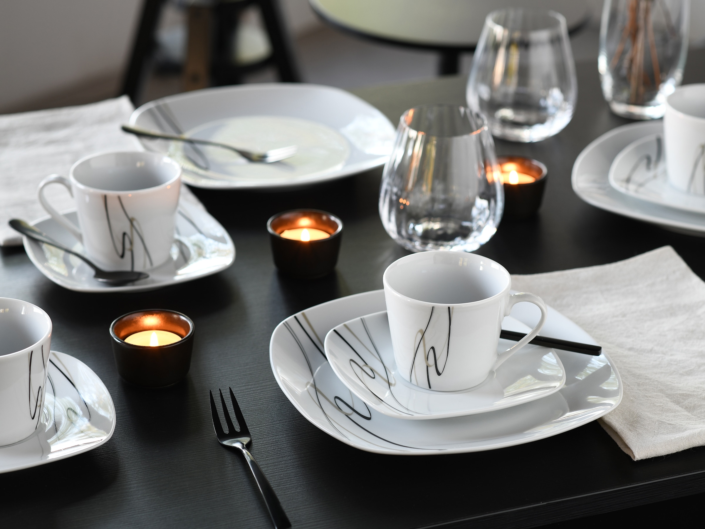 CreaTable Kaffeeservice »Amelie Piazza, Kaffee-Service 18-tlg«, (Set, 18 tlg.), Elegant, Schwungvoller Liniendekor