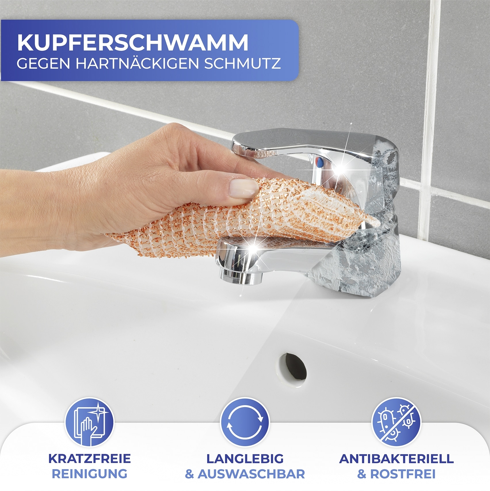 Maximex Reinigungsschwamm »Kupferschwamm« entfernen schonend hartnäckigen Schmutz, Eingebranntes und Rost