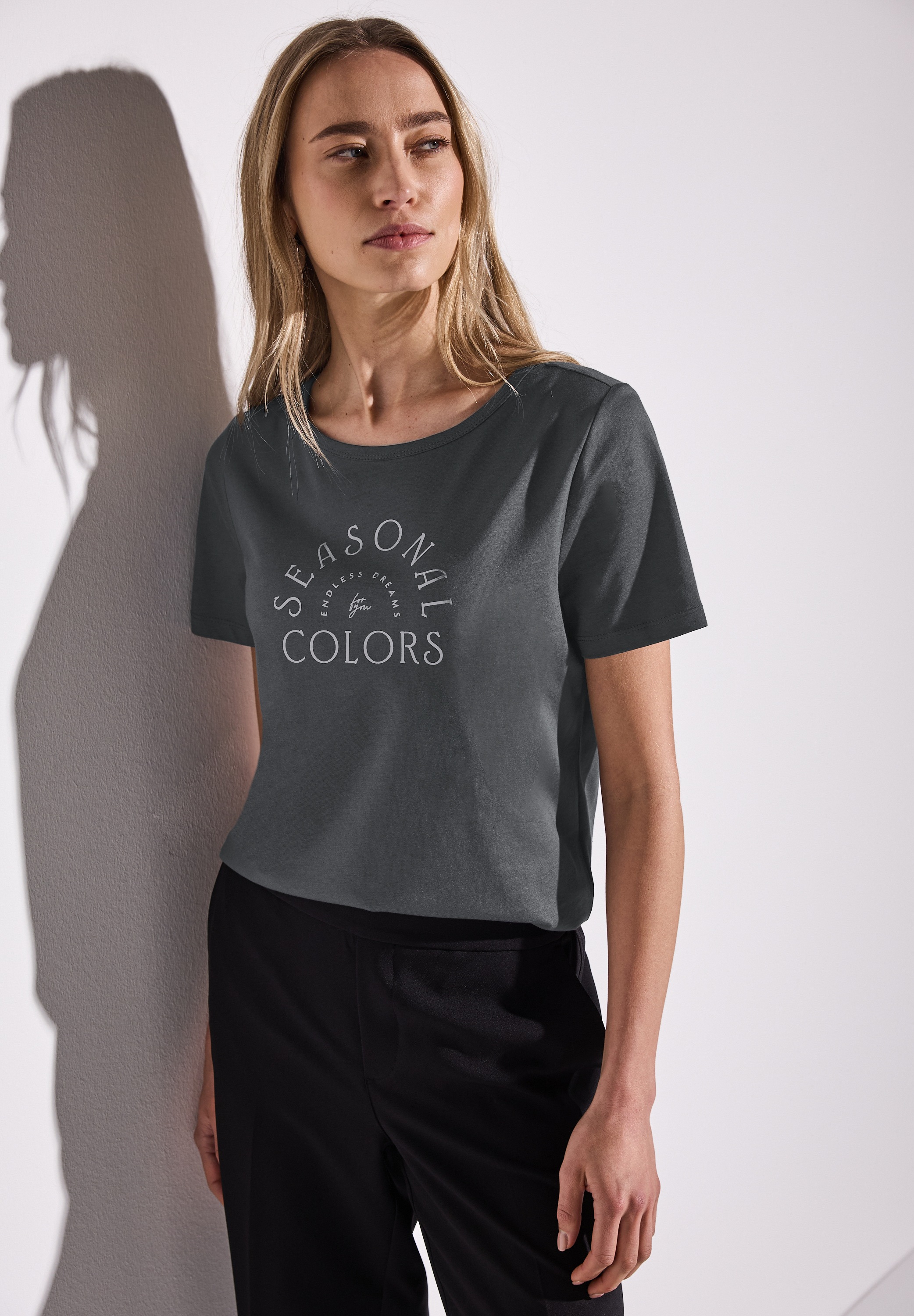 STREET ONE T-Shirt mit Wording obscure grey 40 40 T-Shirt von STREET ONE