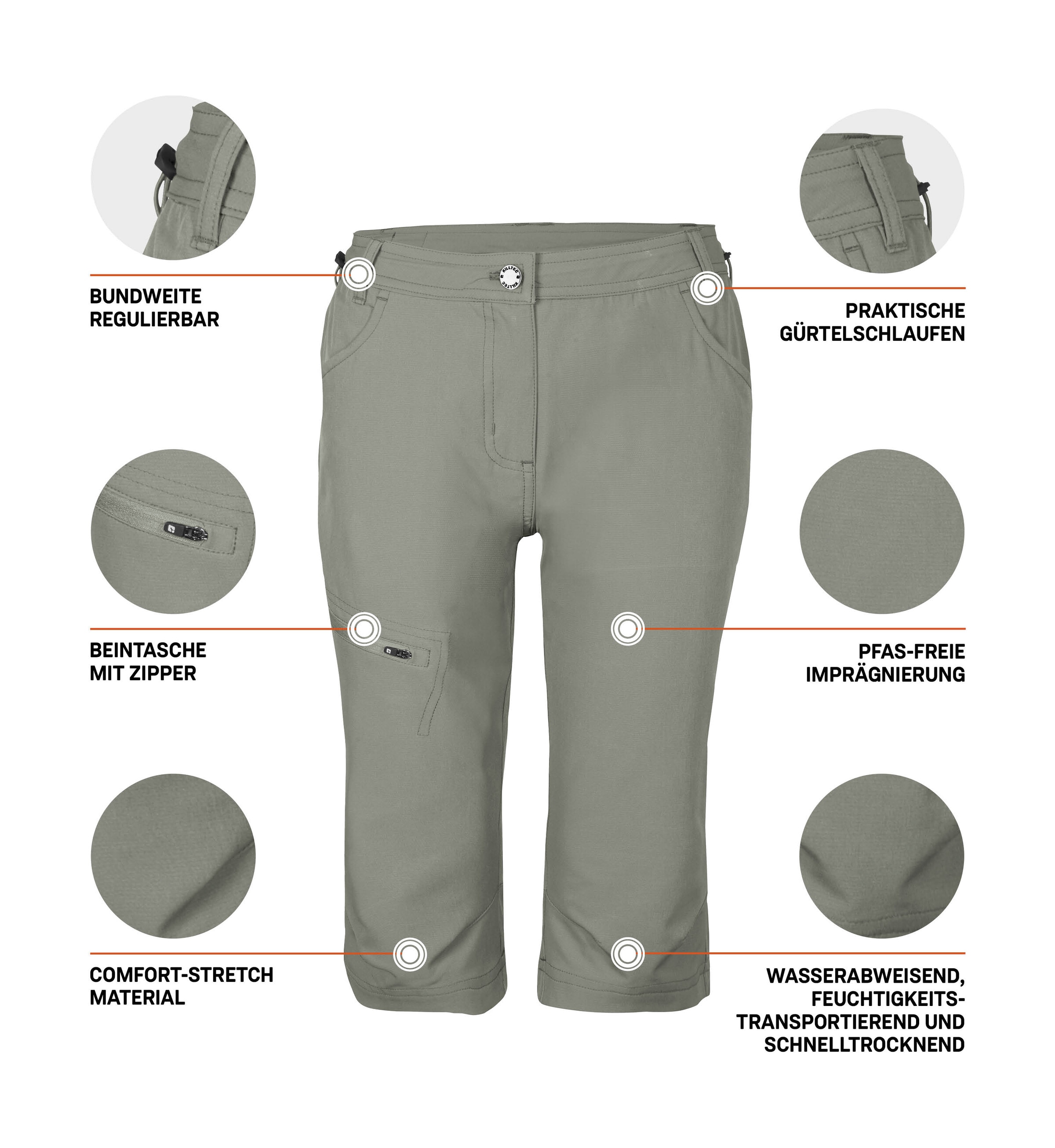 Killtec Caprihose »KOS 4 WMN PNTS«, Wasserabweisende, schnelltrocknende Caprihose mit Comfort-Stretch